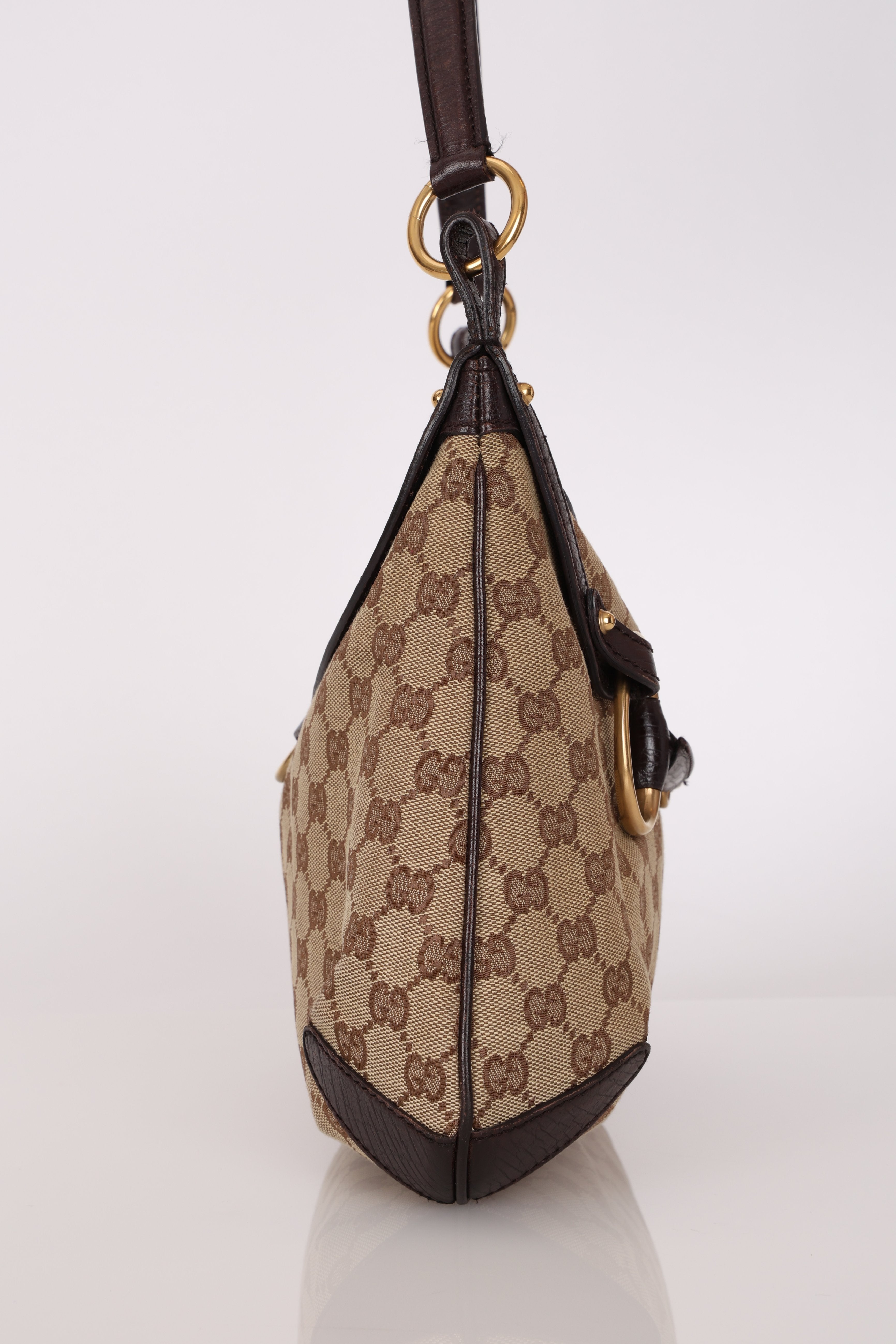 Gucci Horsebit Monogram Canvas Shoulder Bag