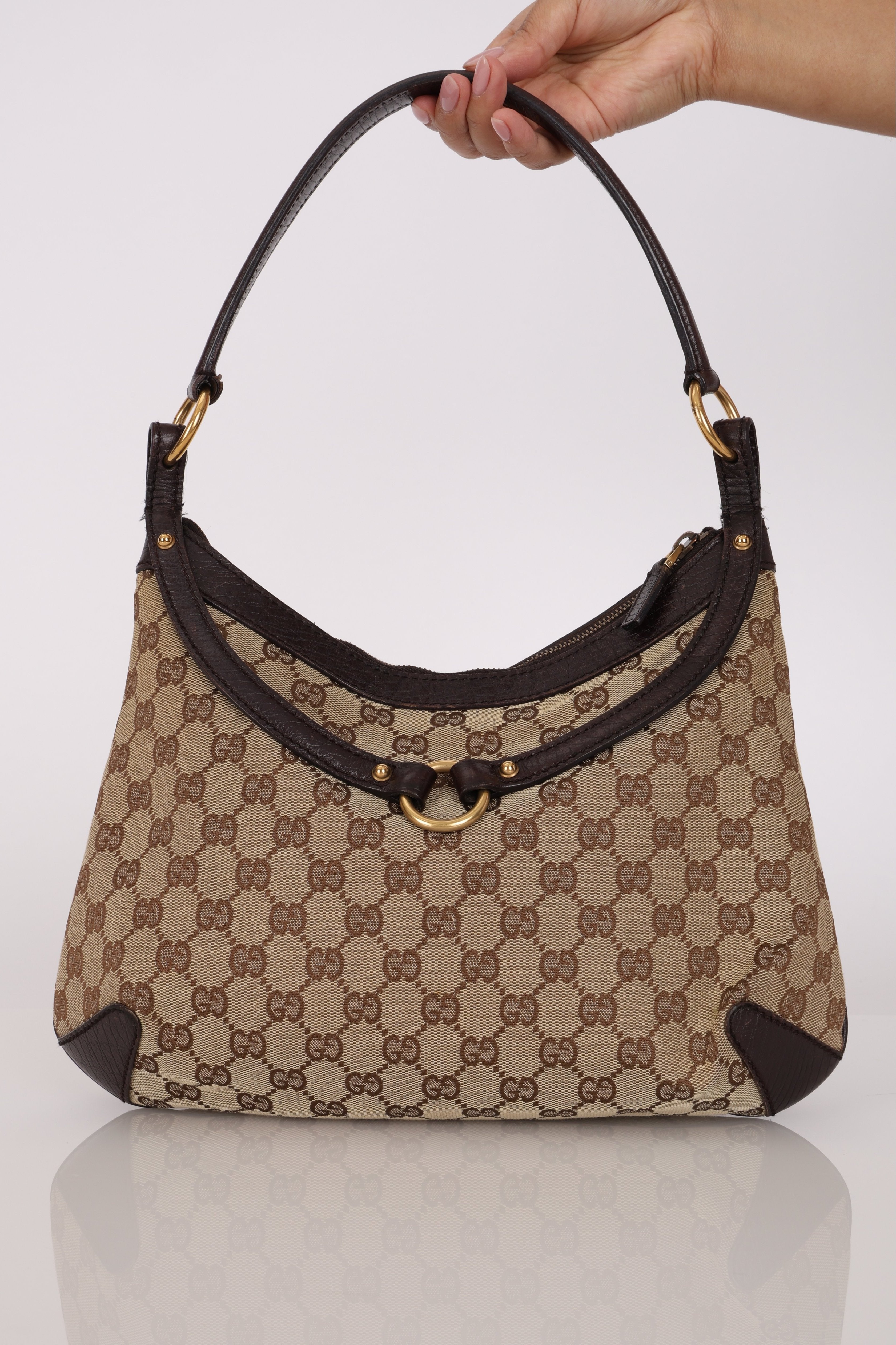 Gucci Horsebit Monogram Canvas Shoulder Bag