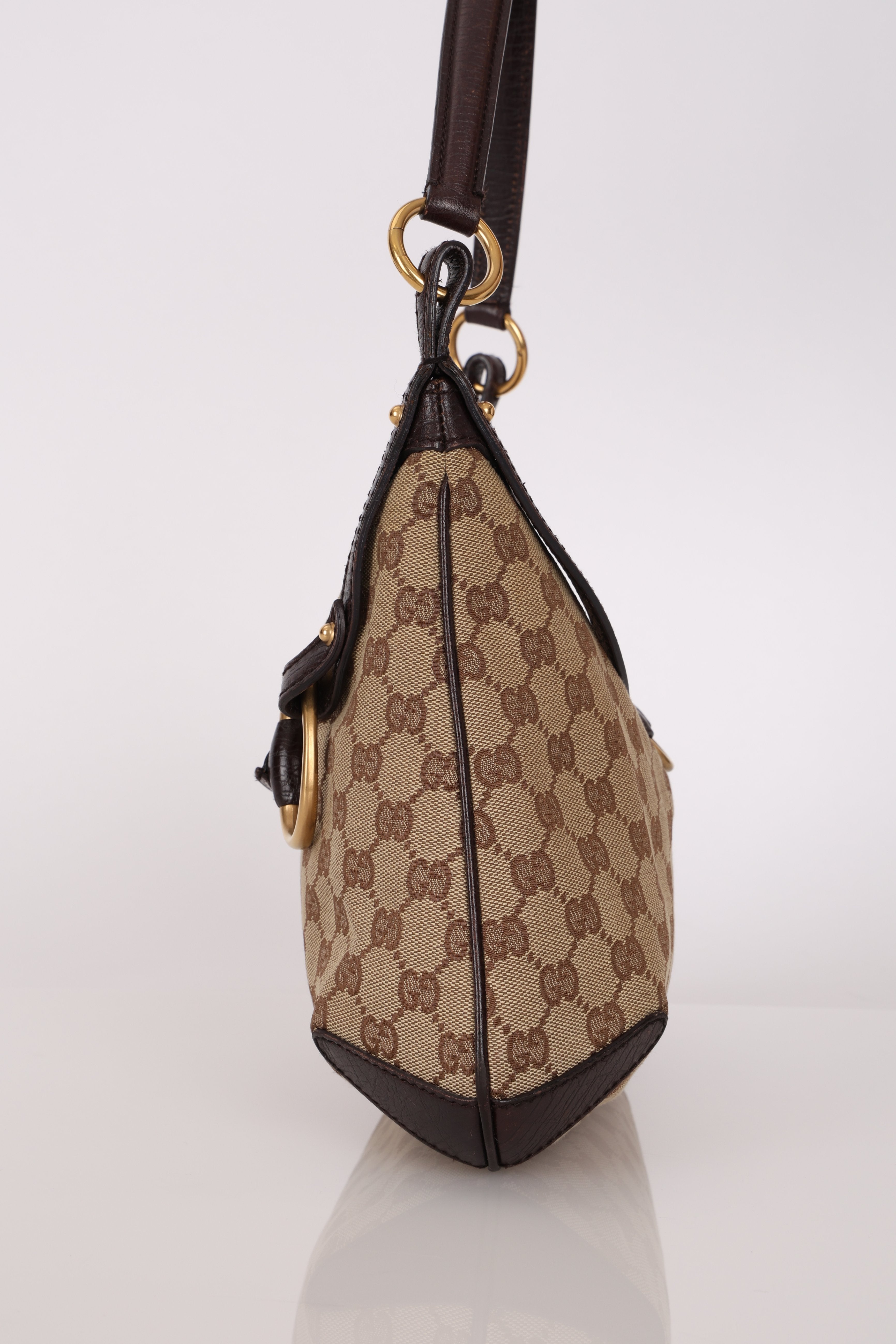 Gucci Horsebit Monogram Canvas Shoulder Bag