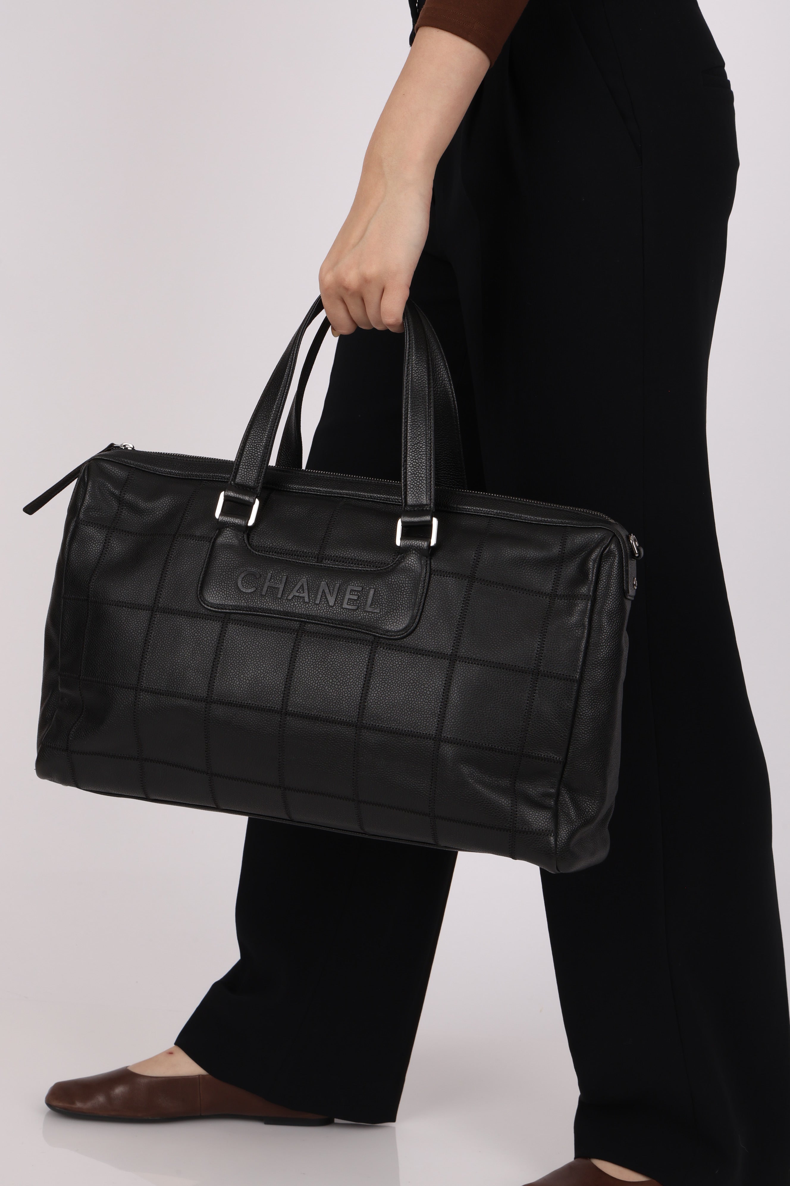 Chanel Chocolate Bar Boston Bag Black Caviar SHW
