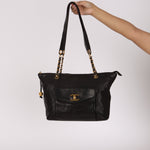 Chanel Front Pocket Tote Black Lambskin 24K GP