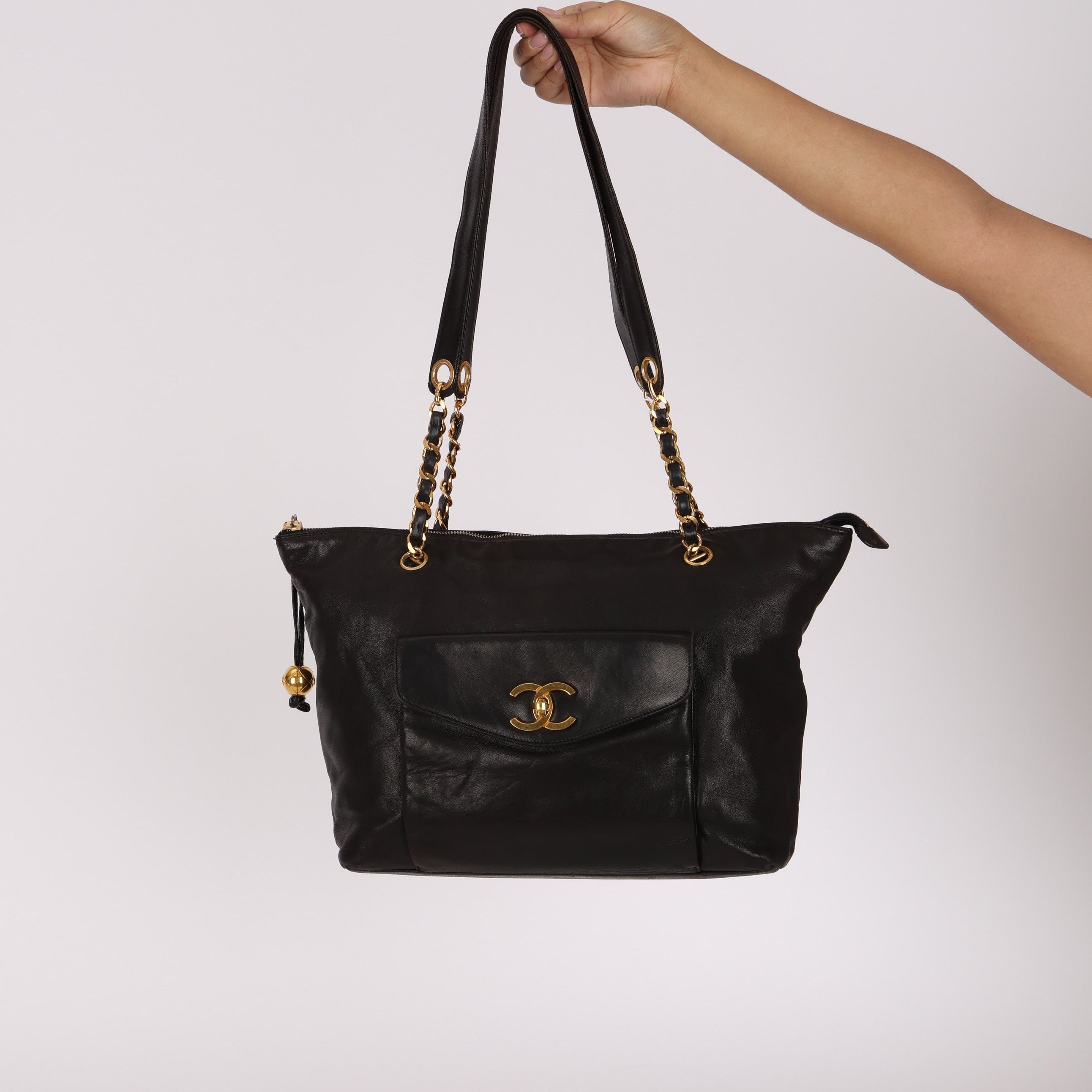 Chanel Front Pocket Tote Black Lambskin 24K GP