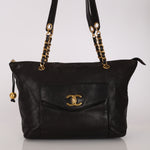 Chanel Front Pocket Tote Black Lambskin 24K GP