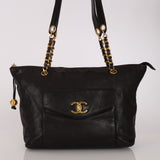 Chanel Front Pocket Tote Black Lambskin 24K GP