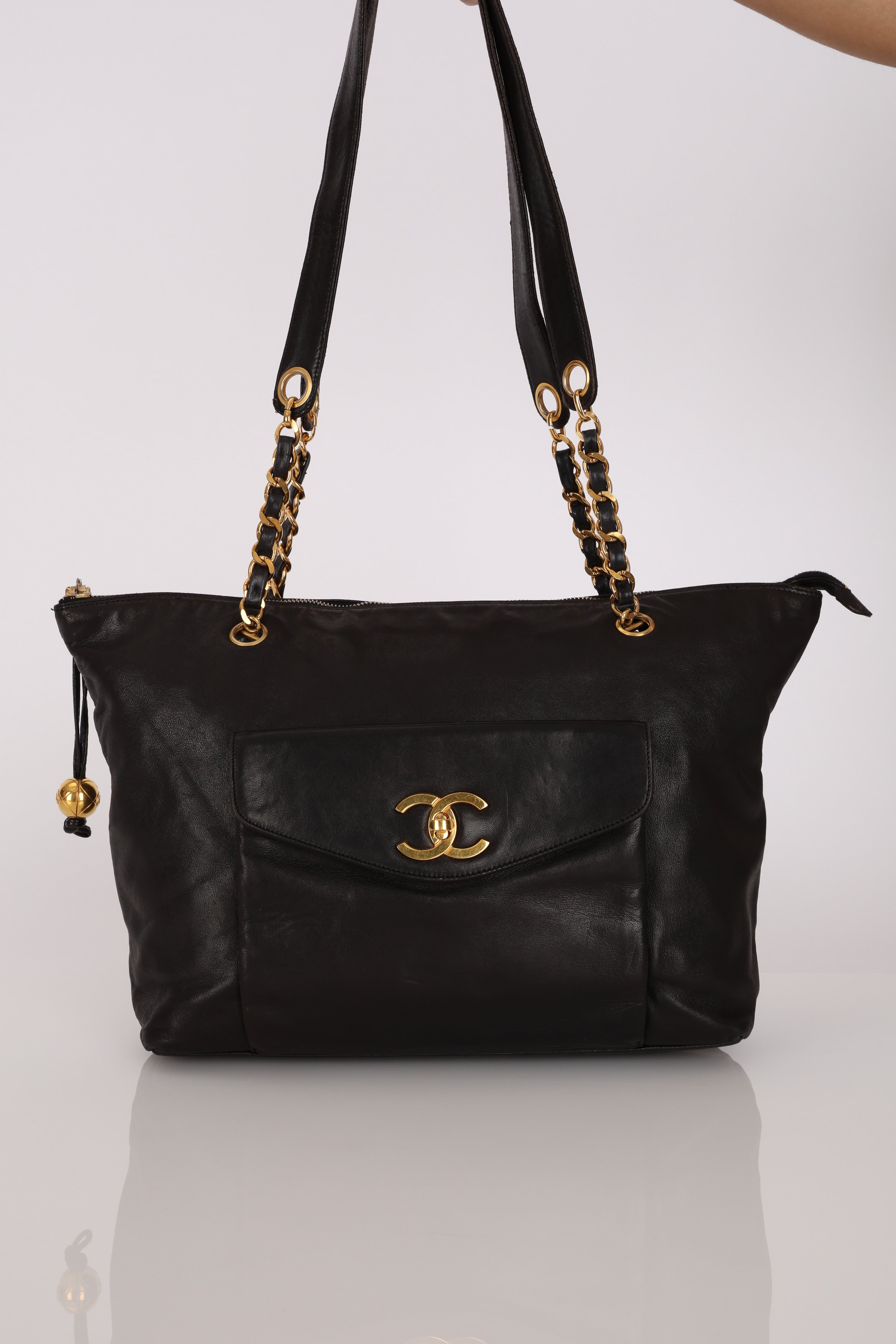 Chanel Front Pocket Tote Black Lambskin 24K GP