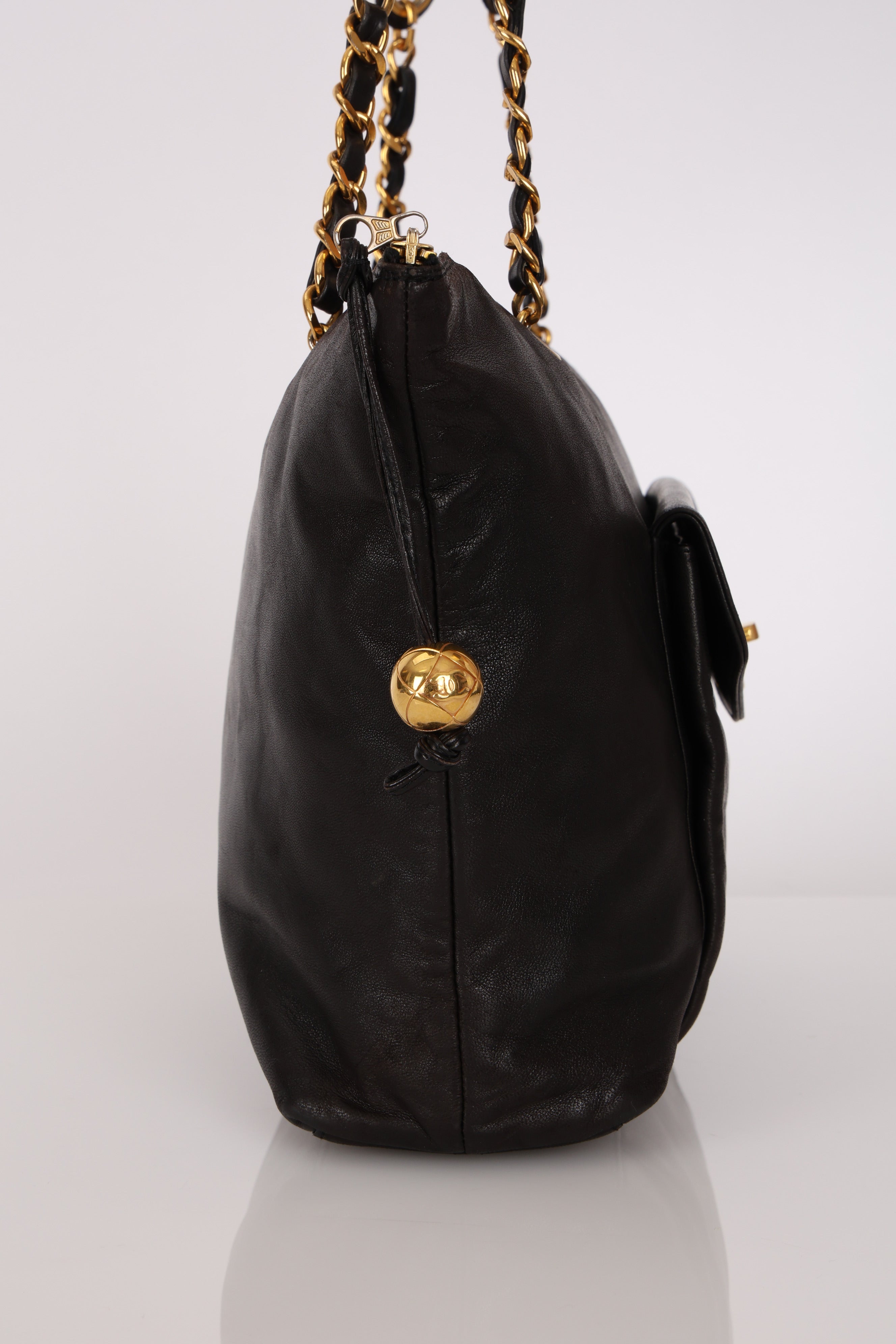 Chanel Front Pocket Tote Black Lambskin 24K GP