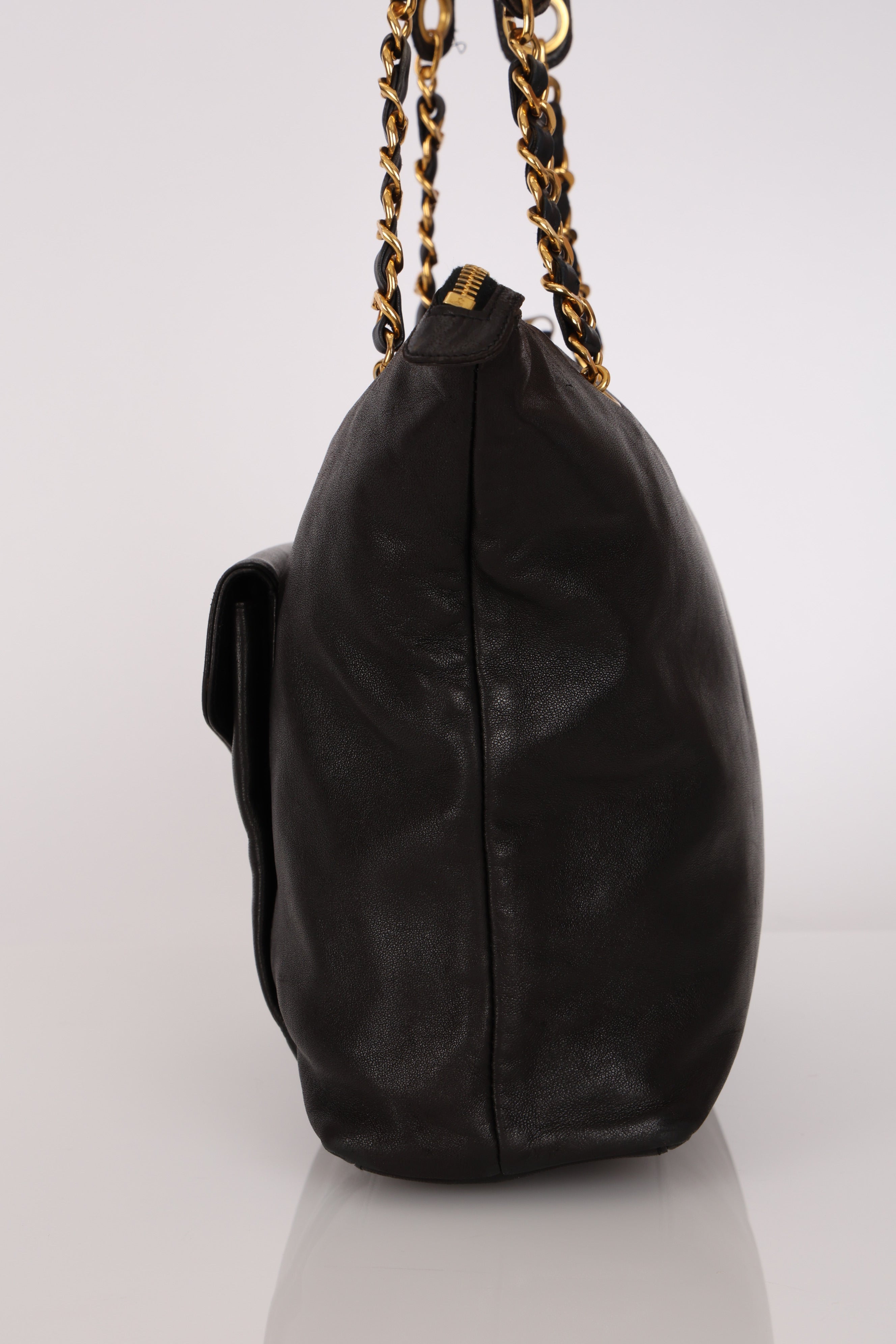 Chanel Front Pocket Tote Black Lambskin 24K GP