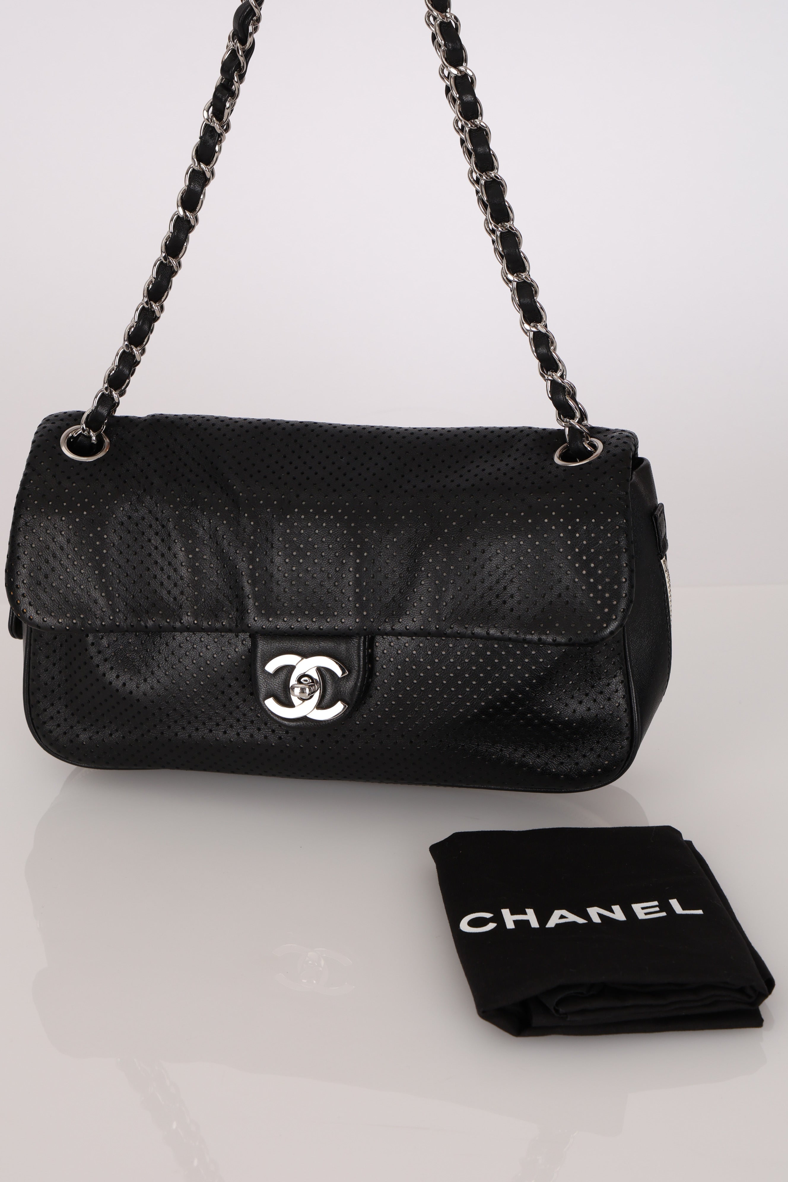 Chanel Perforated Single Flap Black Calfskin SHW