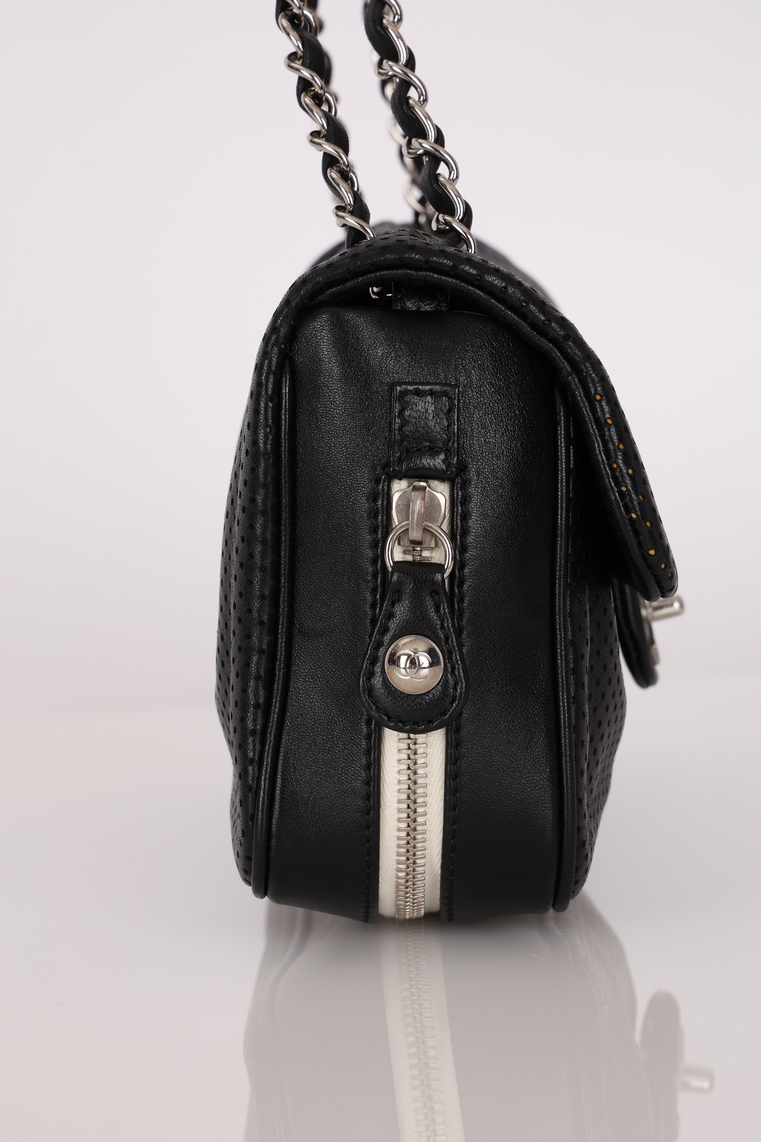 Chanel Perforated Single Flap Black Calfskin SHW