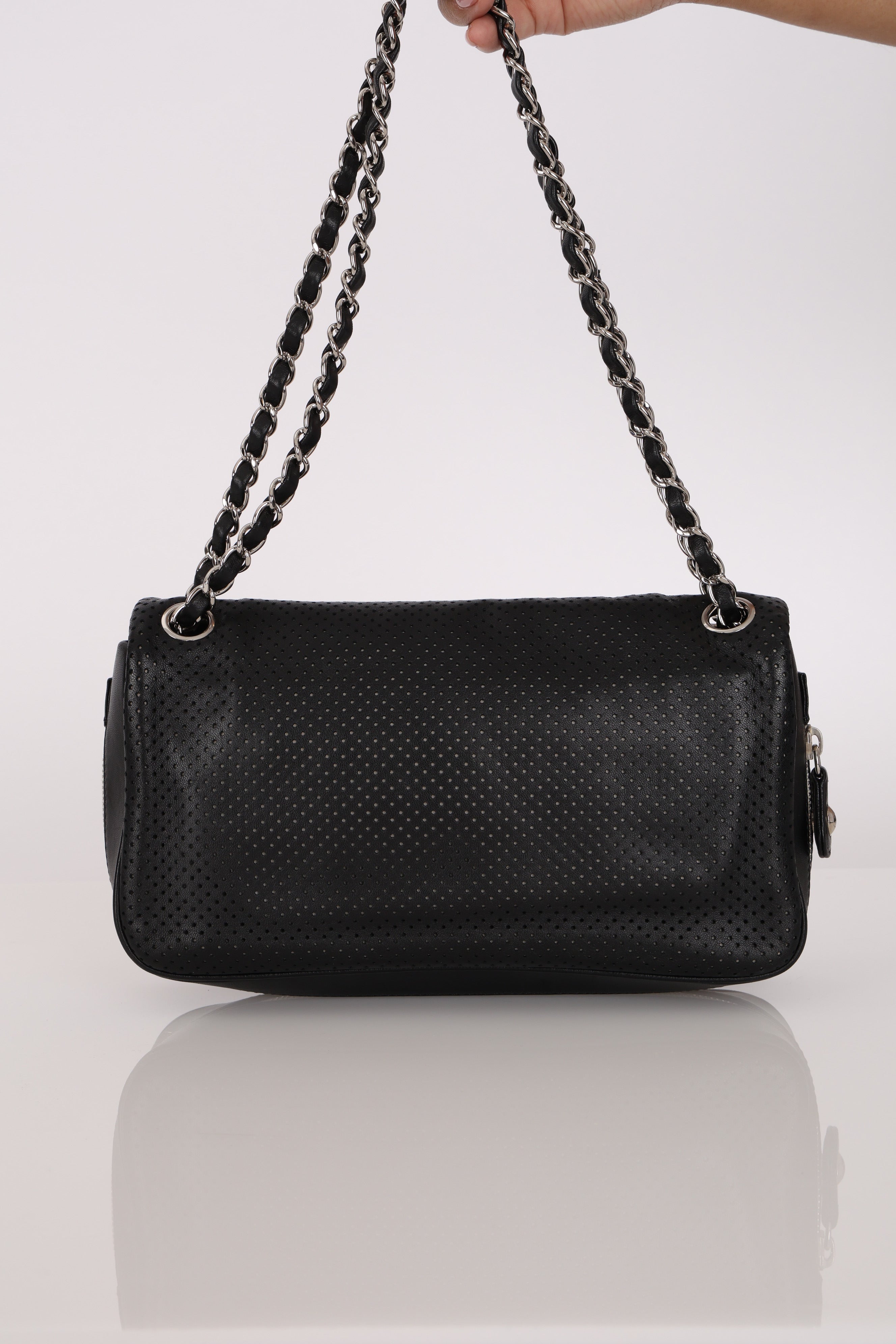 Chanel Perforated Single Flap Black Calfskin SHW