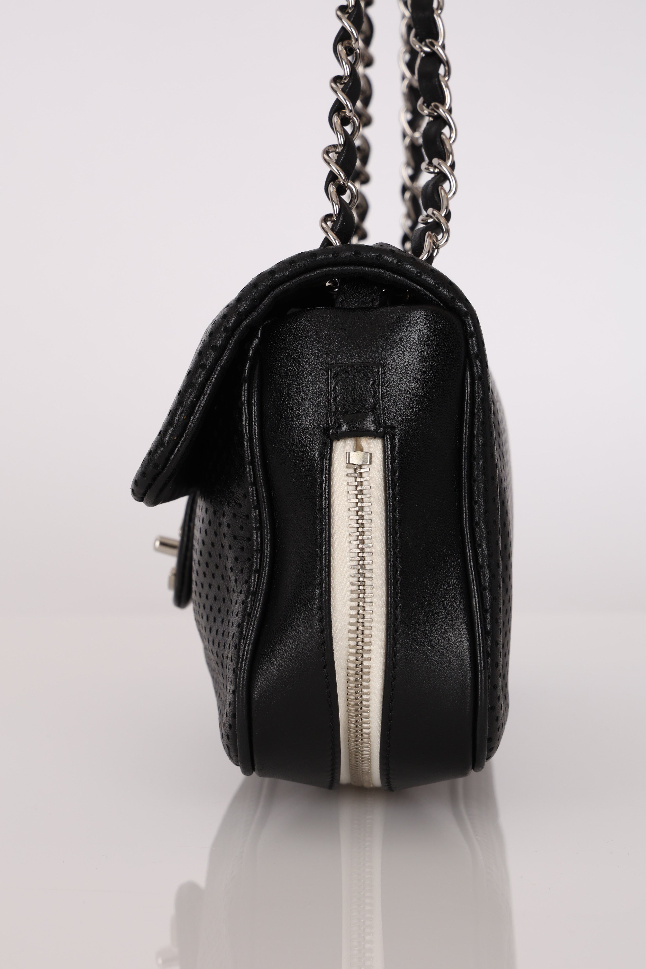 Chanel Perforated Single Flap Black Calfskin SHW