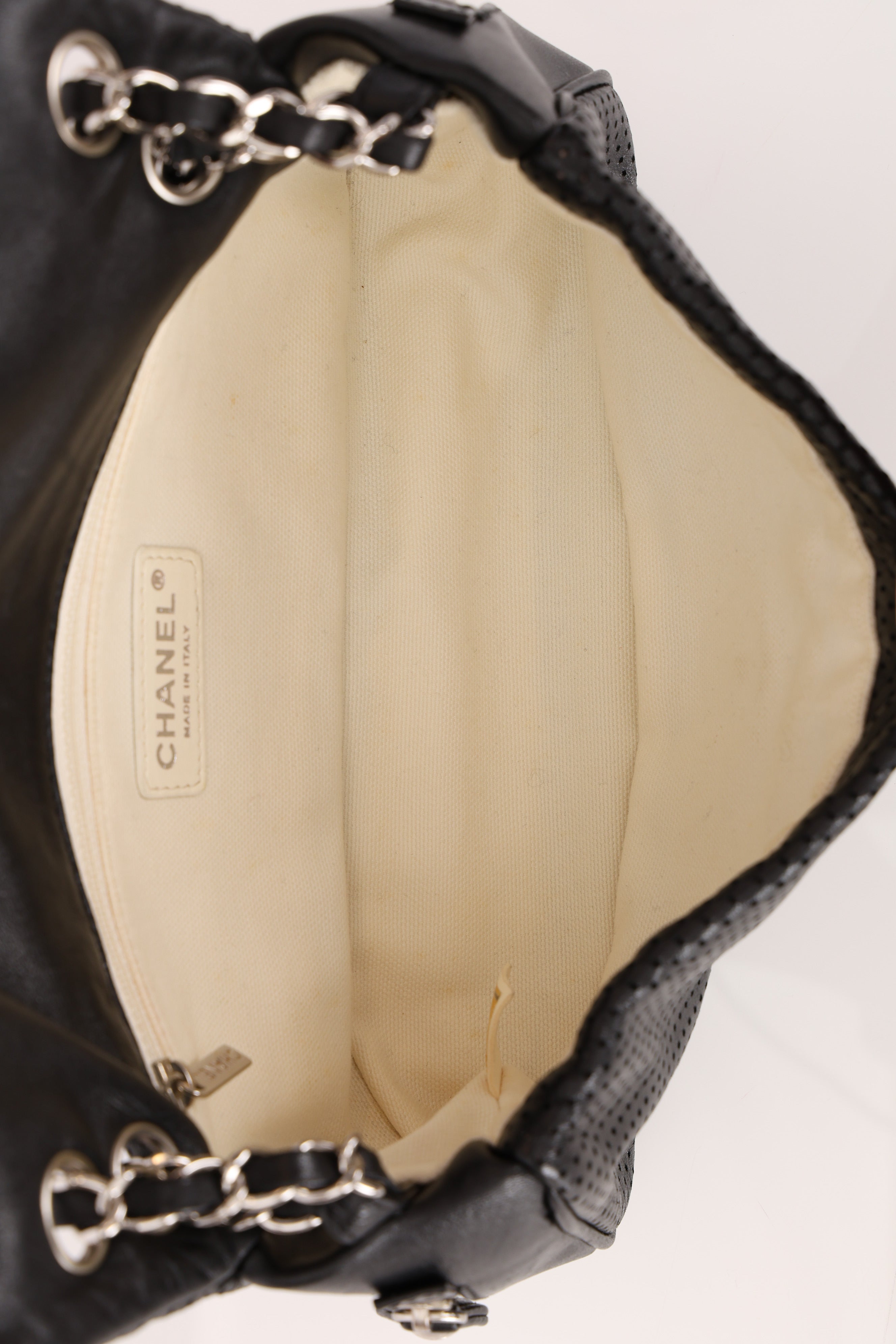 Chanel Perforated Single Flap Black Calfskin SHW
