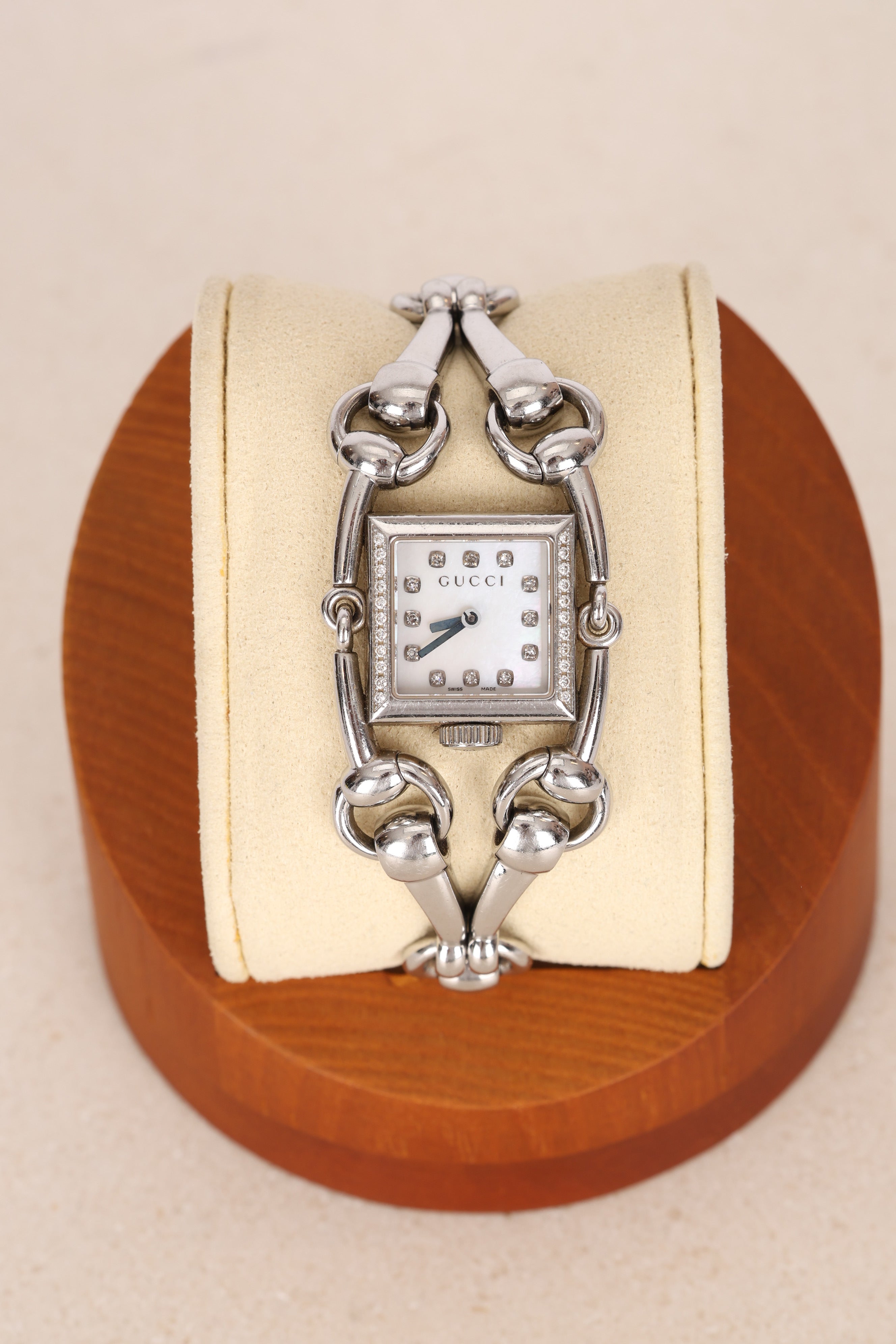 Gucci Silver Diamond Bezel Watch