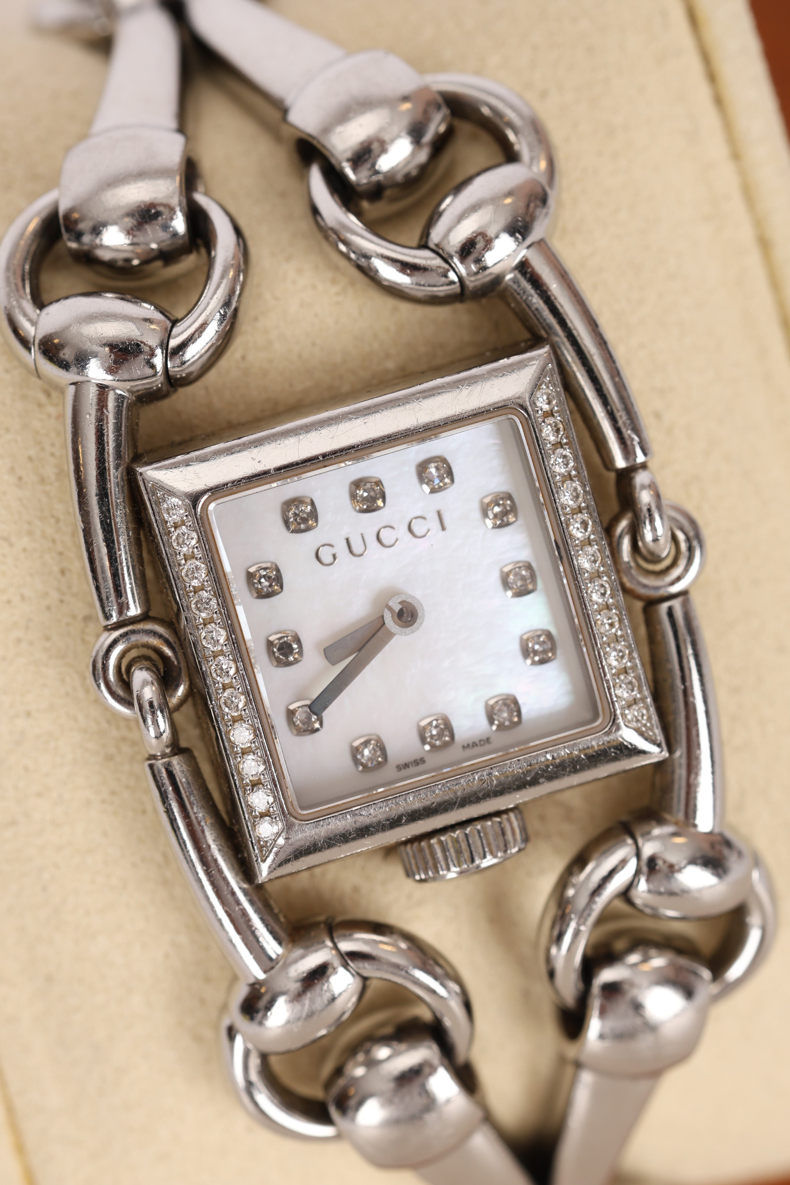 Gucci Silver Diamond Bezel Watch