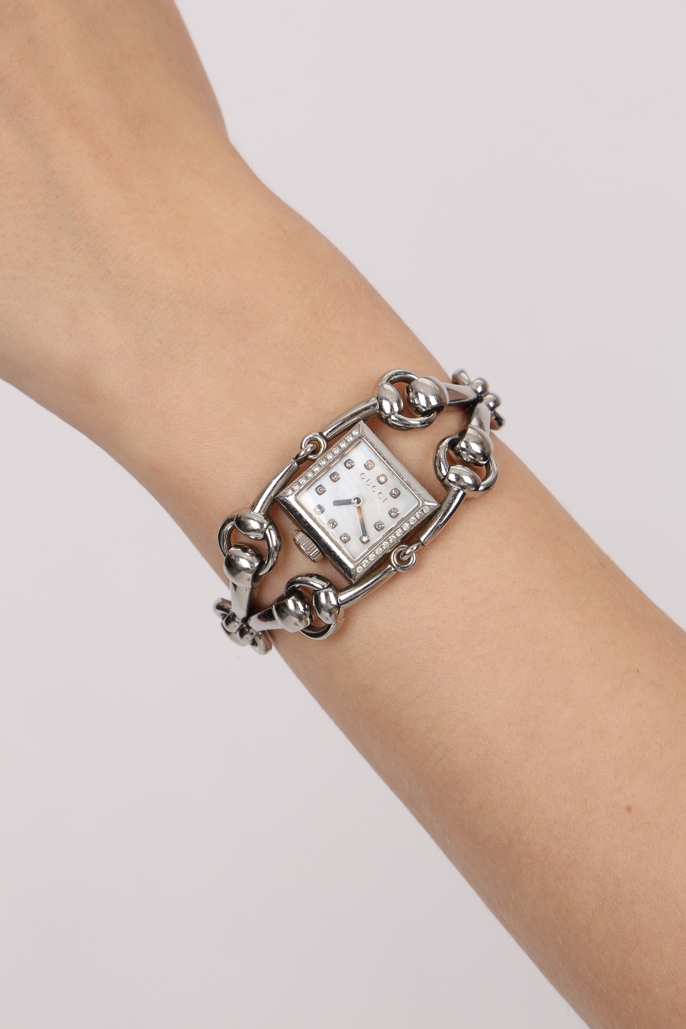 Gucci Silver Diamond Bezel Watch