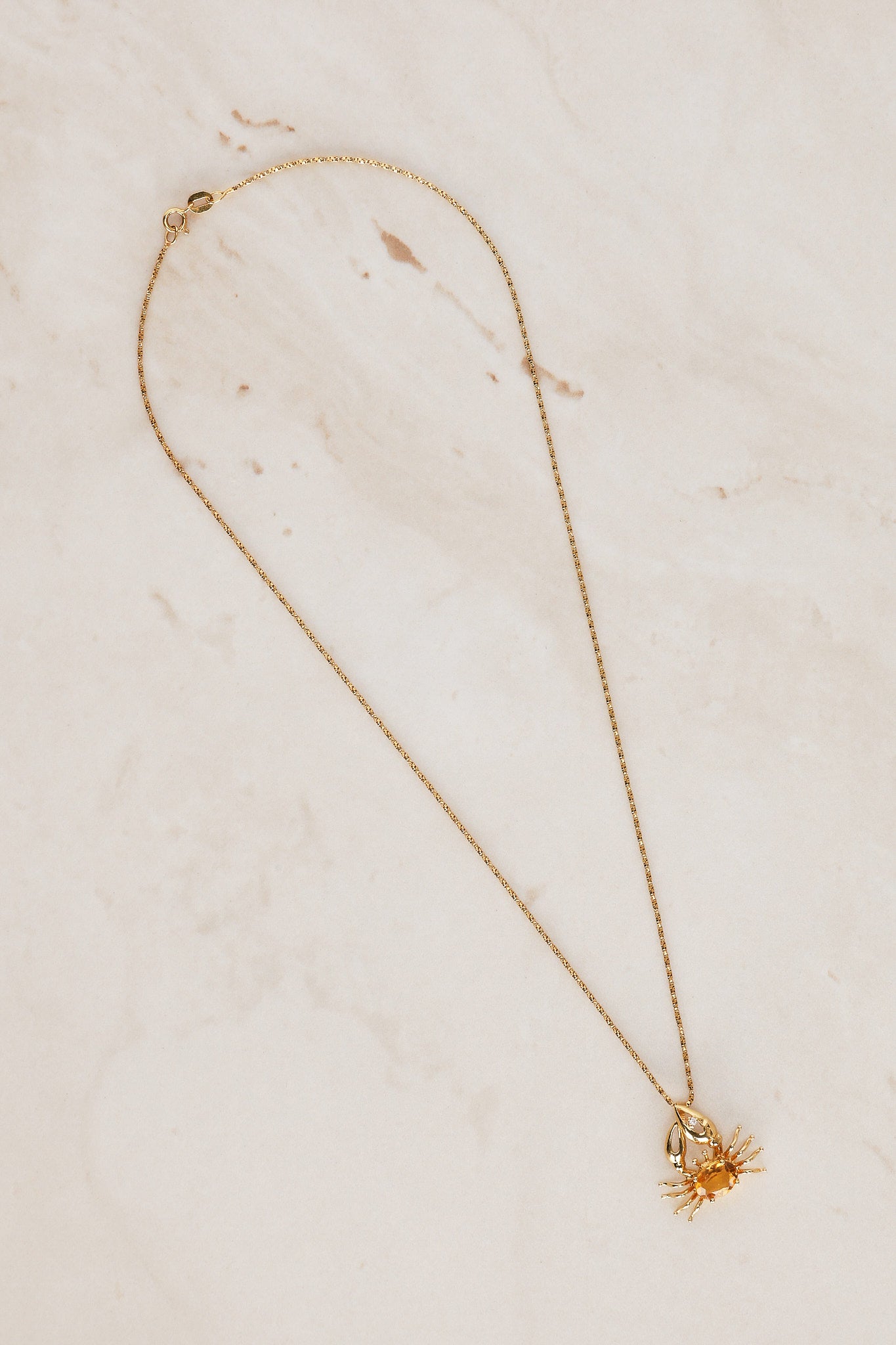 18K Yellow Gold Citrine and Diamond Crab Charm Necklace