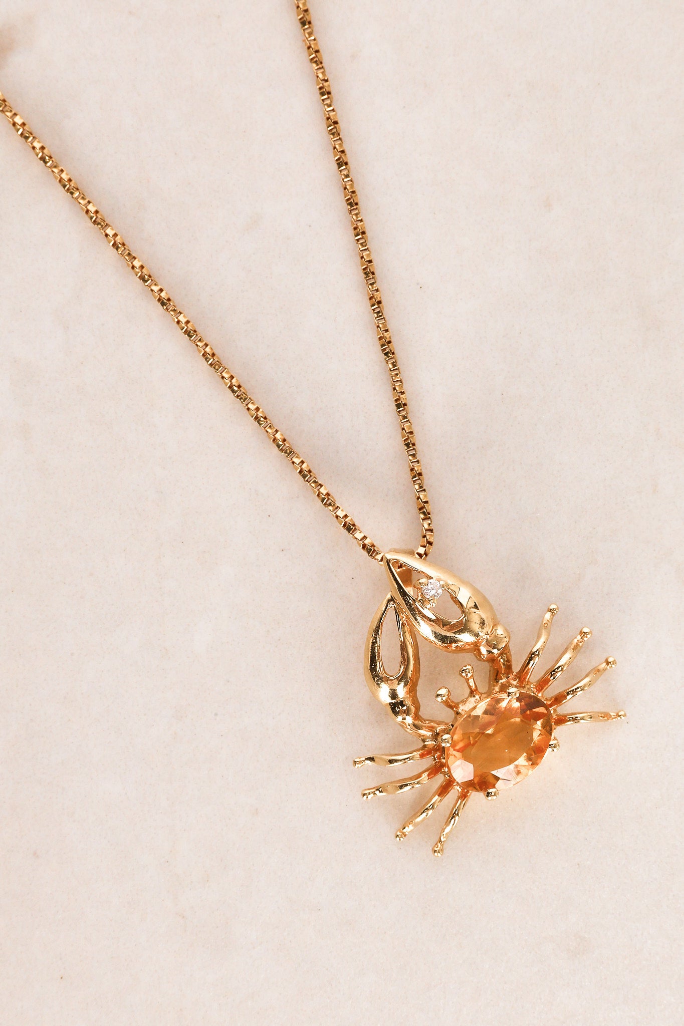 18K Yellow Gold Citrine and Diamond Crab Charm Necklace