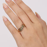 18K Gold Sapphire, Ruby, Emerald Diamond Ring Set