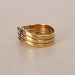 18K Gold Sapphire, Ruby, Emerald Diamond Ring Set