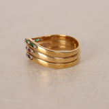 18K Gold Sapphire, Ruby, Emerald Diamond Ring Set