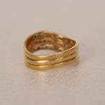 18K Gold Sapphire, Ruby, Emerald Diamond Ring Set