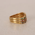 18K Gold Sapphire, Ruby, Emerald Diamond Ring Set