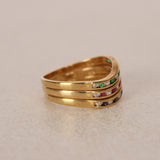 18K Gold Sapphire, Ruby, Emerald Diamond Ring Set