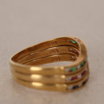 18K Gold Sapphire, Ruby, Emerald Diamond Ring Set
