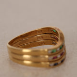 18K Gold Sapphire, Ruby, Emerald Diamond Ring Set