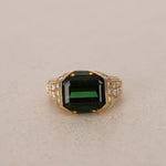 18K Yellow Gold Tourmaline and Diamond Statement Halo Ring, Size US 6.25