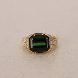 18K Yellow Gold Tourmaline and Diamond Statement Halo Ring, Size US 6.25