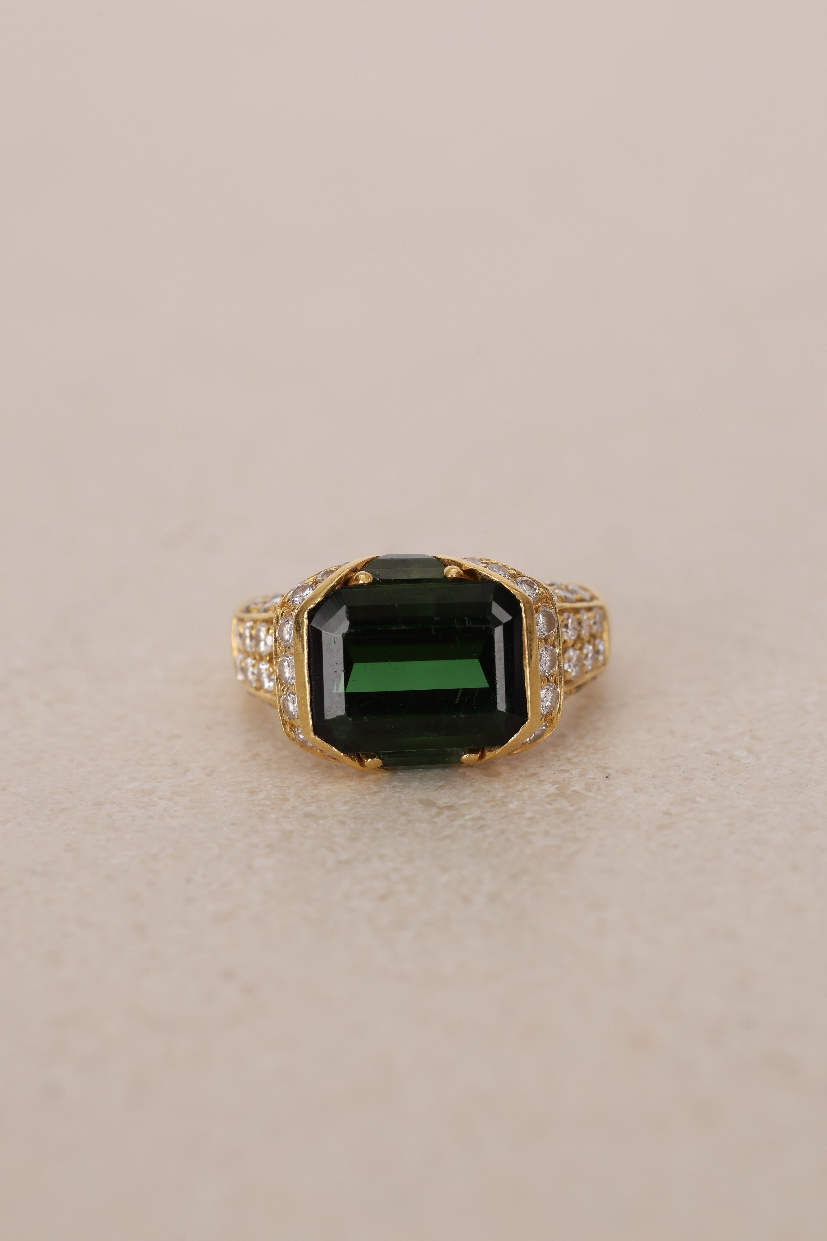 18K Yellow Gold Tourmaline and Diamond Statement Halo Ring, Size US 6.25