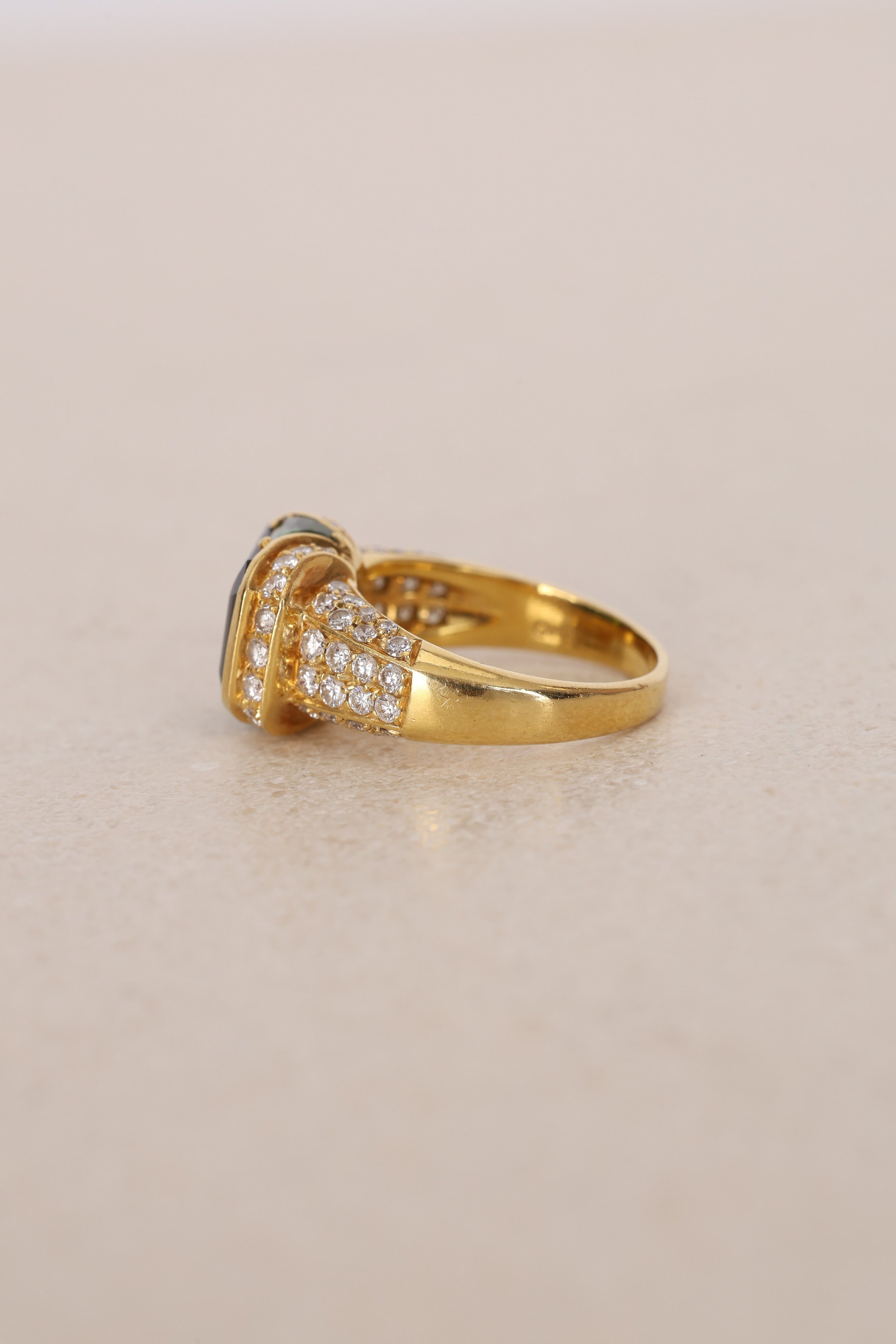 18K Yellow Gold Tourmaline and Diamond Statement Halo Ring, Size US 6.25