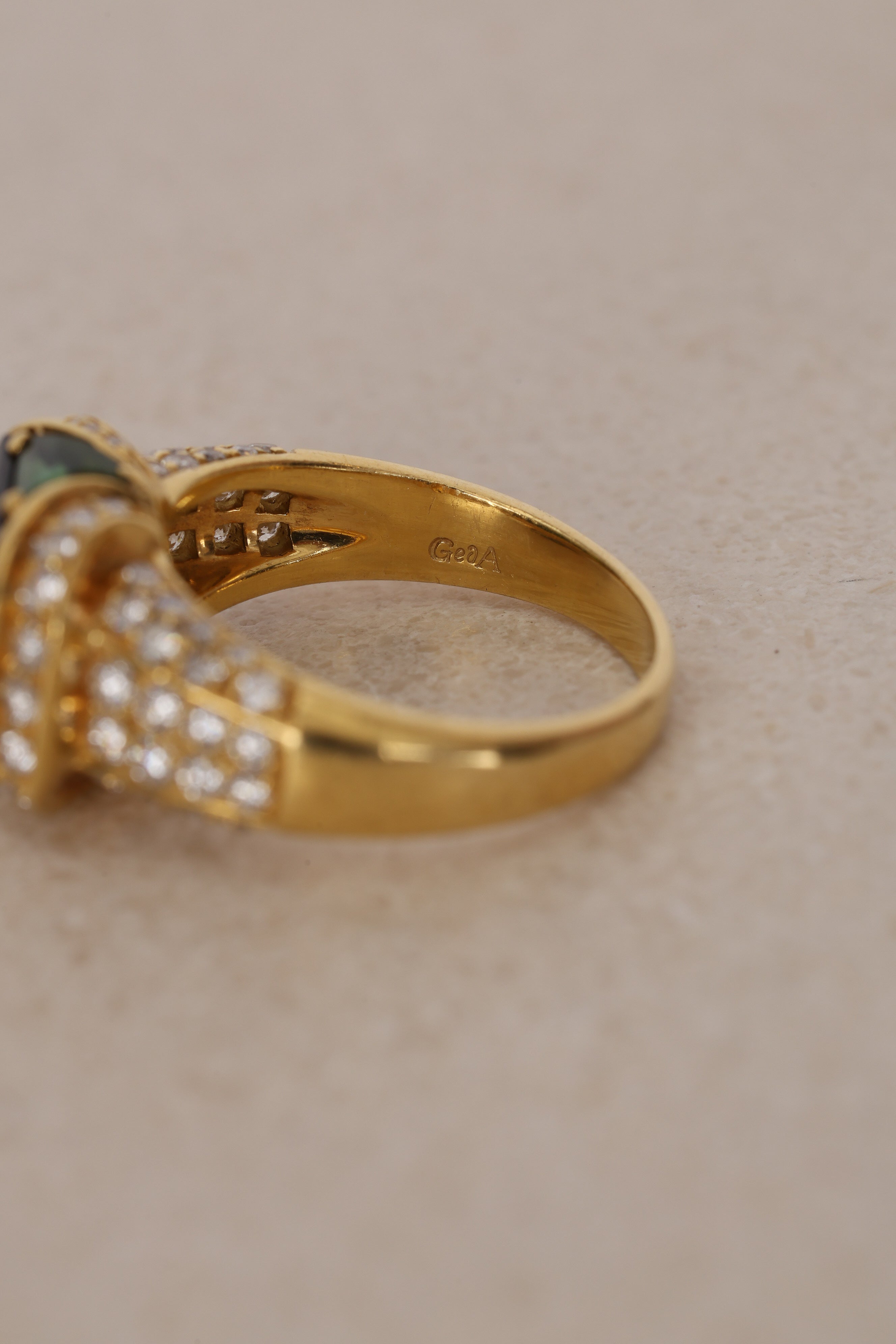 18K Yellow Gold Tourmaline and Diamond Statement Halo Ring, Size US 6.25