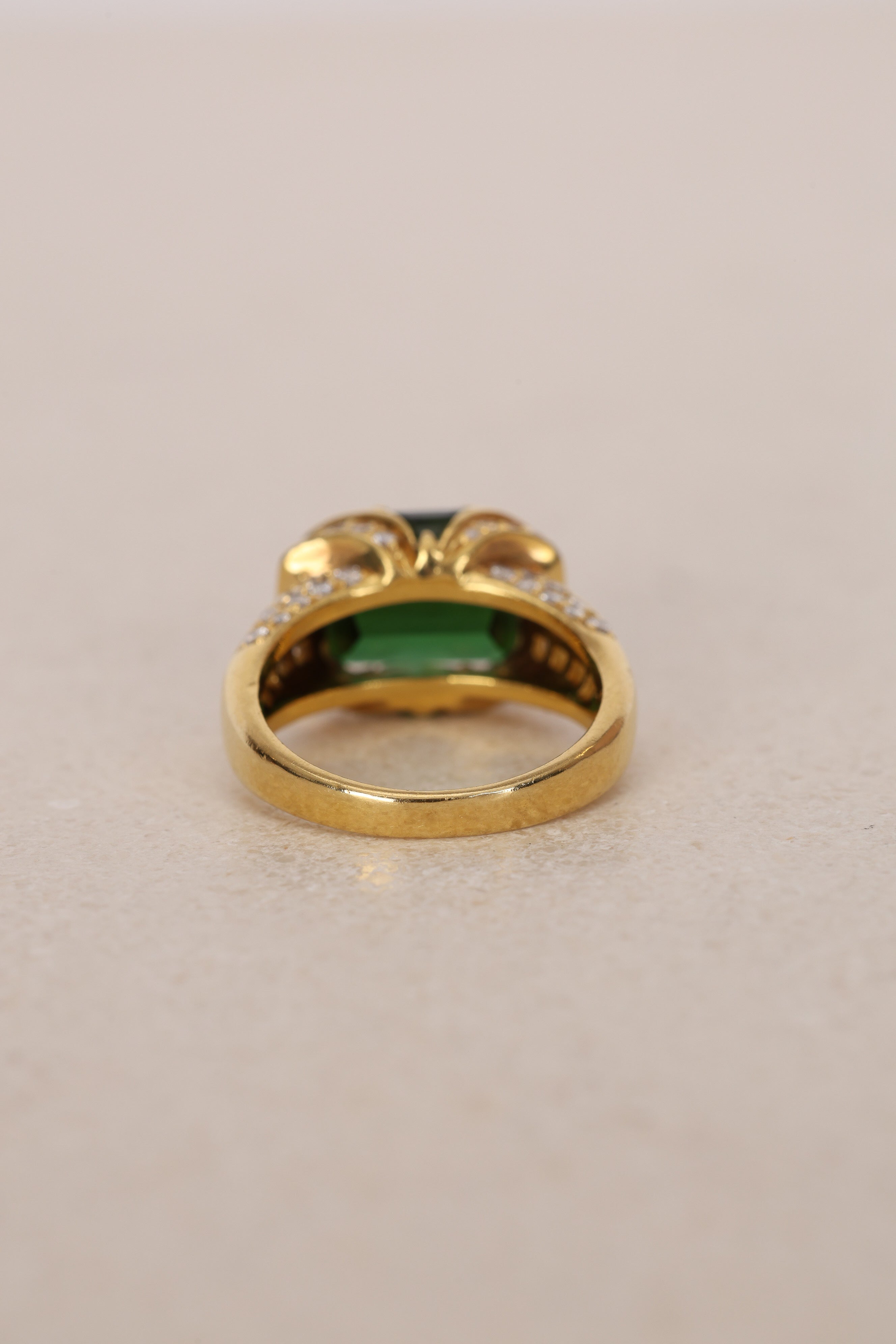 18K Yellow Gold Tourmaline and Diamond Statement Halo Ring, Size US 6.25