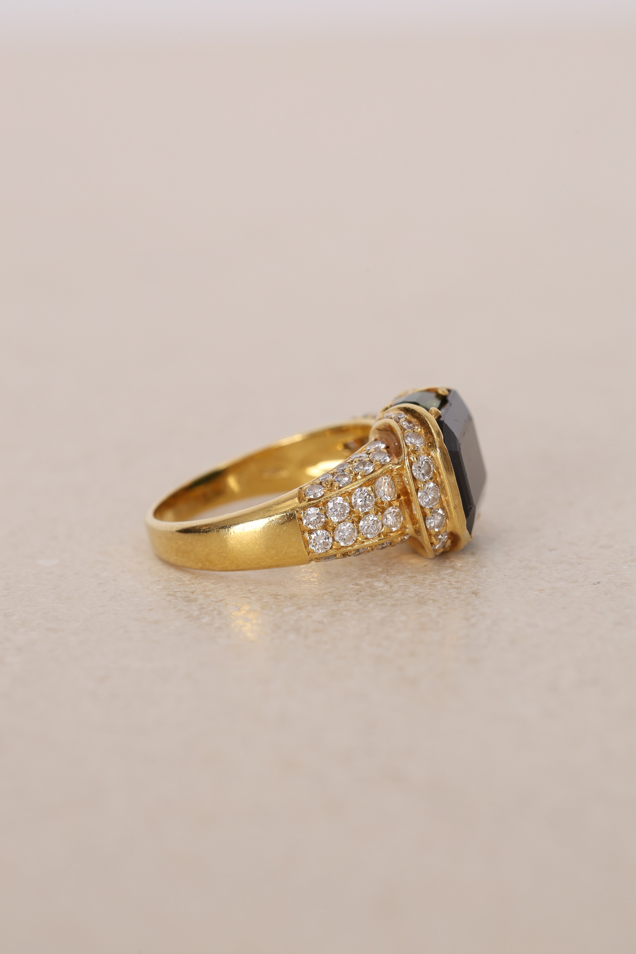 18K Yellow Gold Tourmaline and Diamond Statement Halo Ring, Size US 6.25