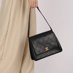 Chanel Kelly Shoulder Bag Black Lambskin 1997 24K GP