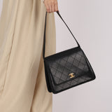 Chanel Kelly Shoulder Bag Black Lambskin 1997 24K GP