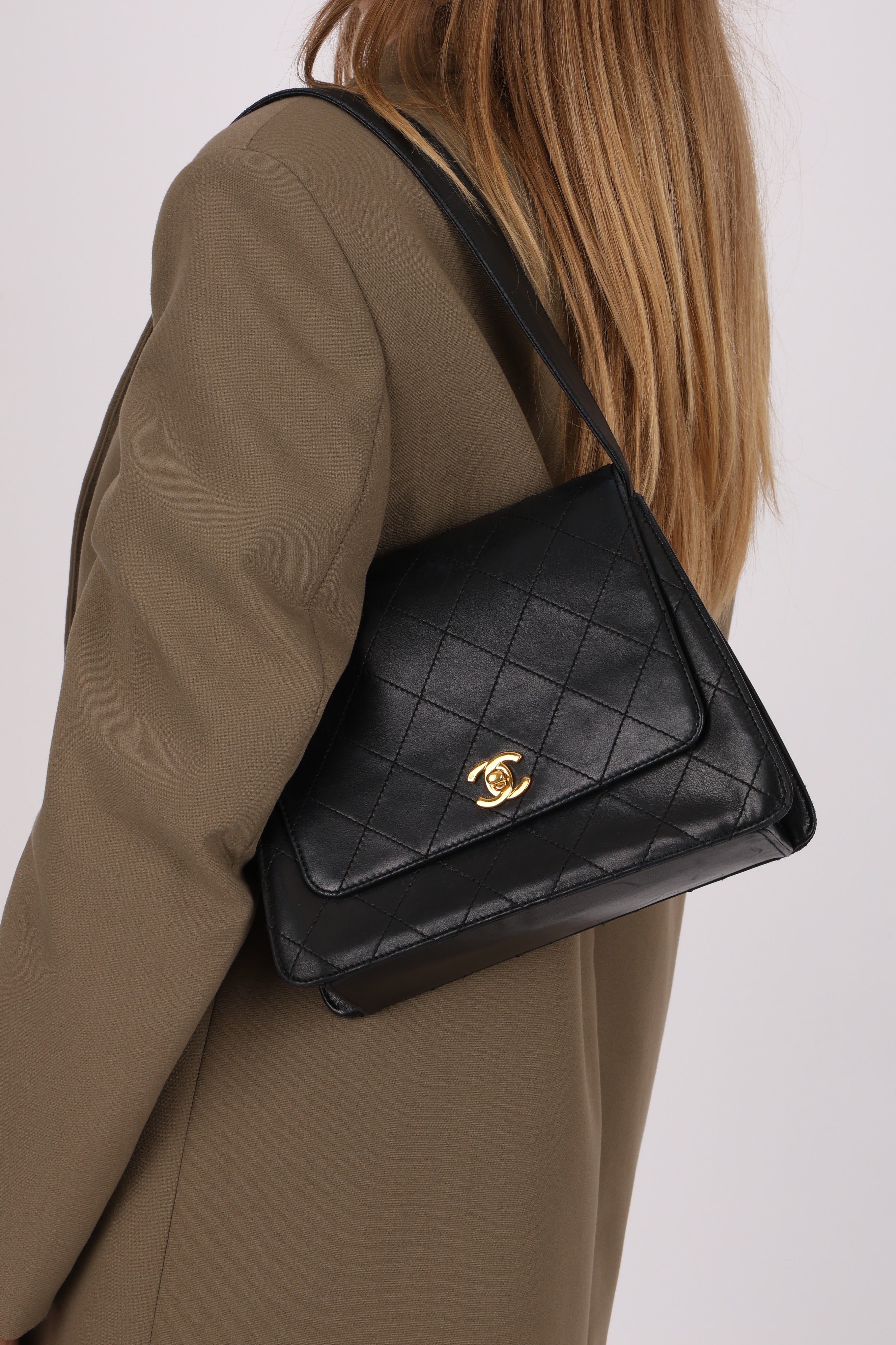 Chanel Kelly Shoulder Bag Black Lambskin 24K GP