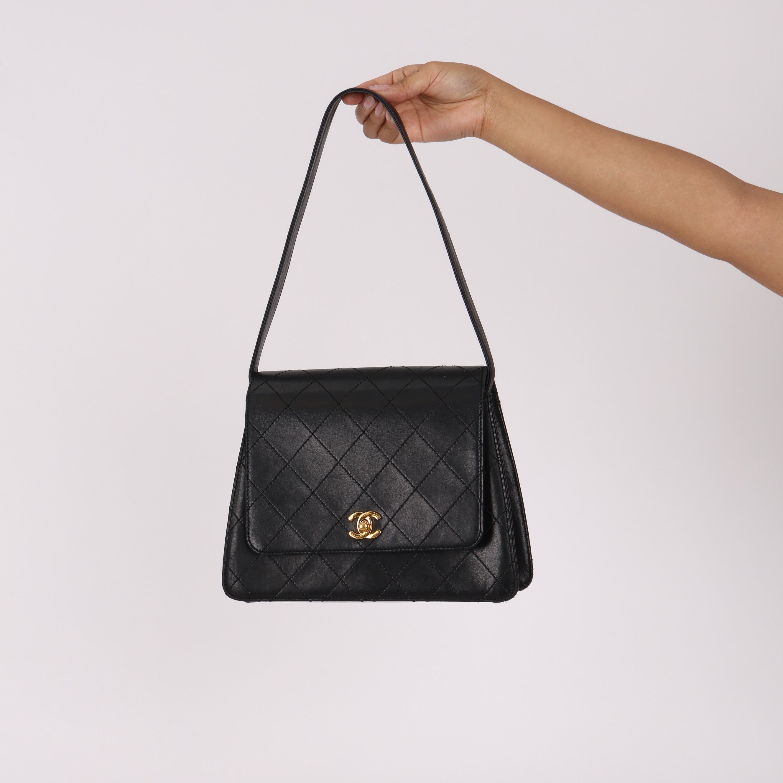 Chanel Kelly Shoulder Bag Black Lambskin 24K GP