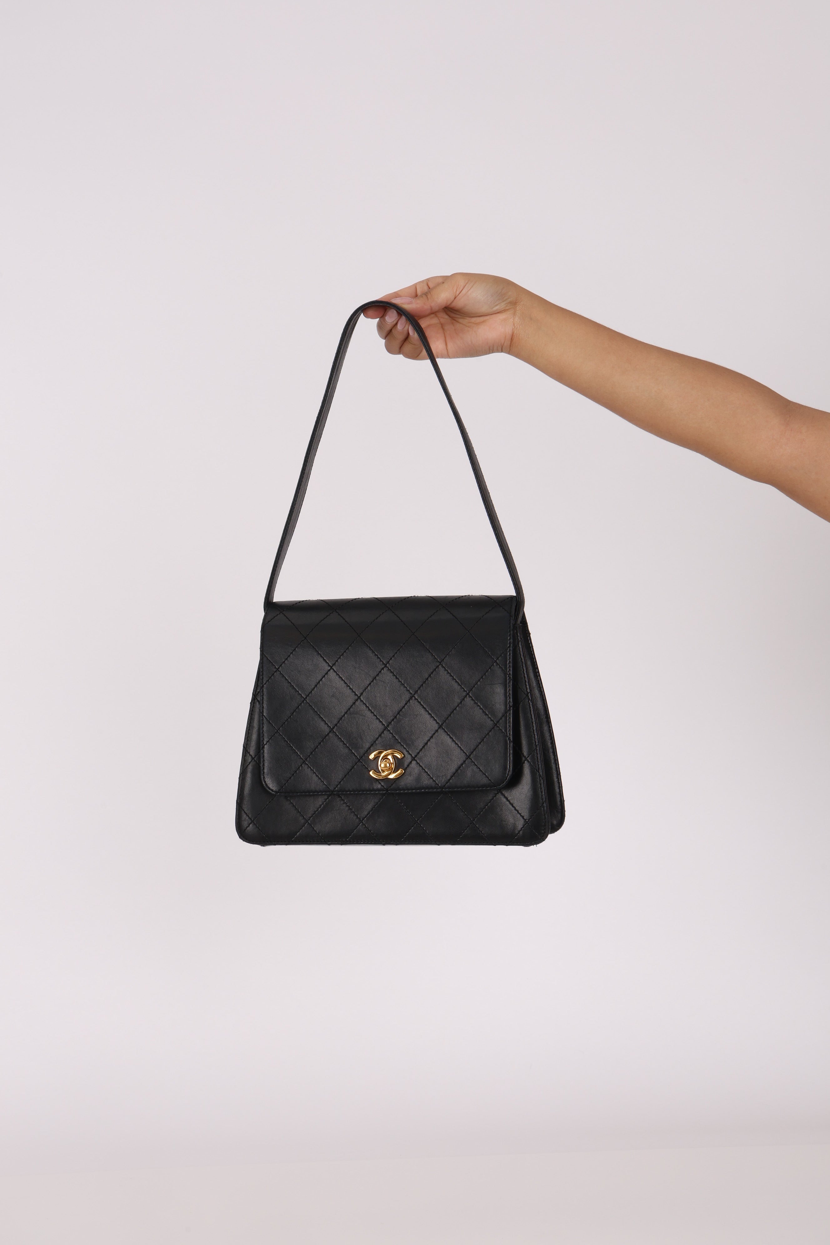 Chanel Kelly Shoulder Bag Black Lambskin 24K GP