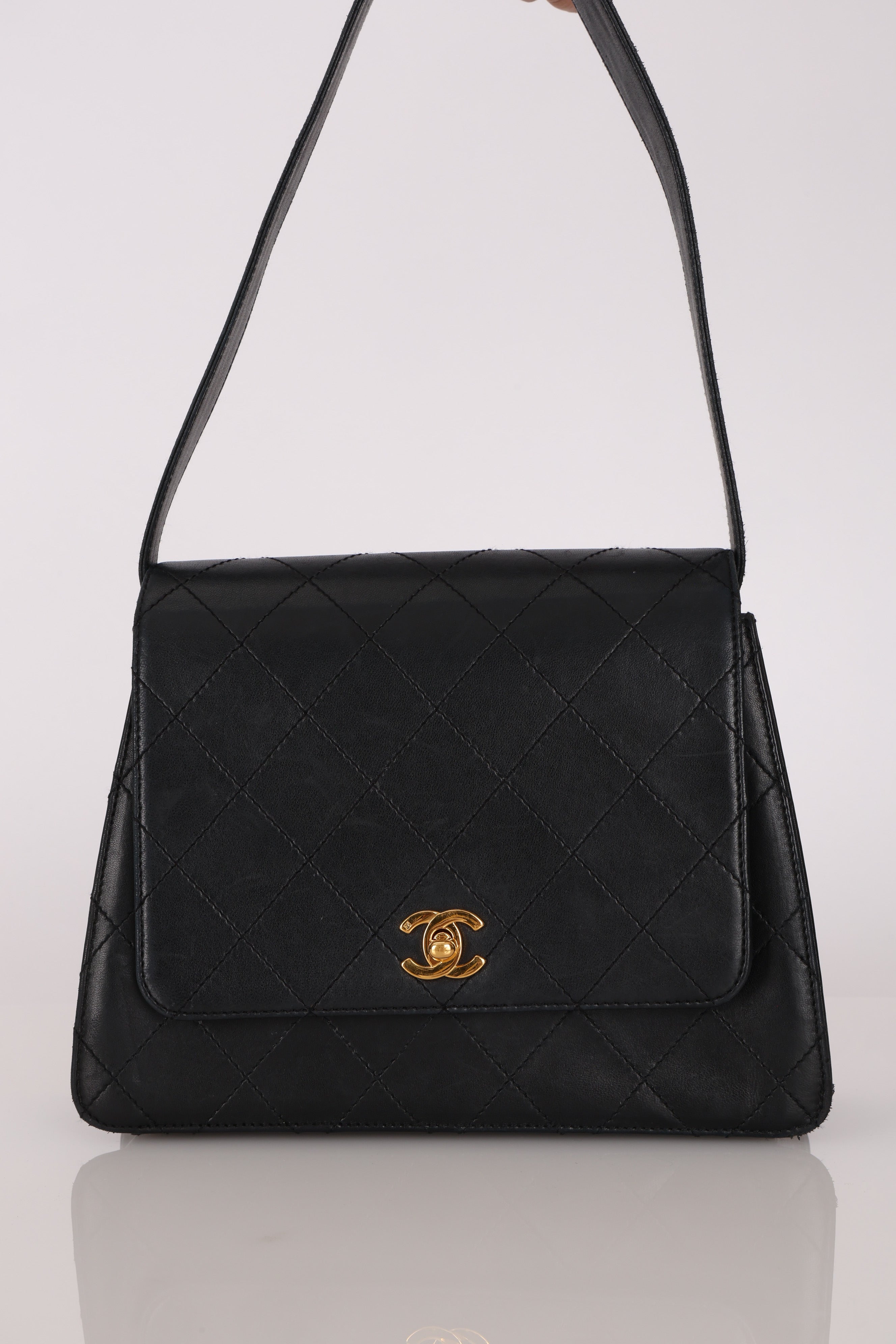 Chanel Kelly Shoulder Bag Black Lambskin 24K GP