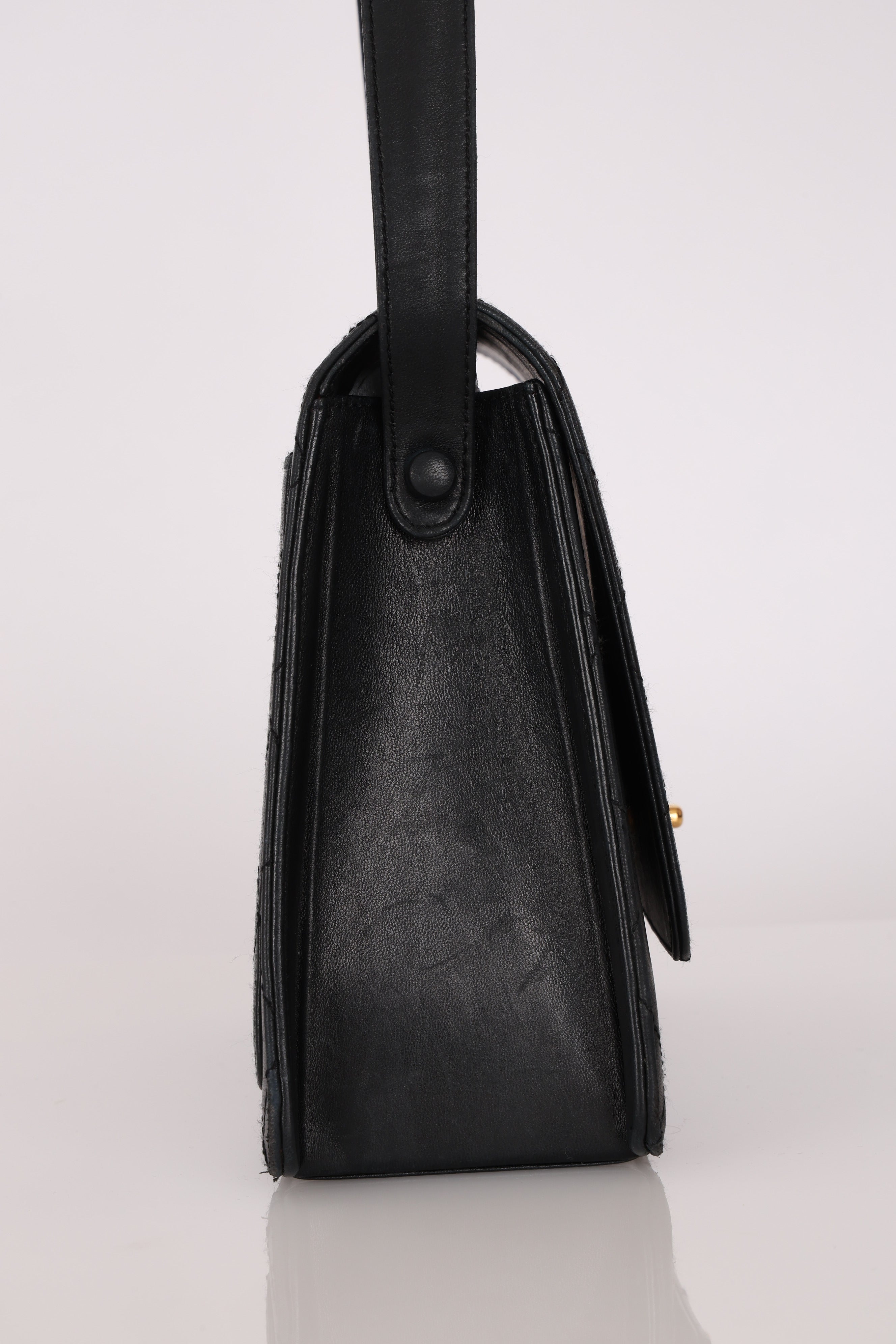 Chanel Kelly Shoulder Bag Black Lambskin 24K GP