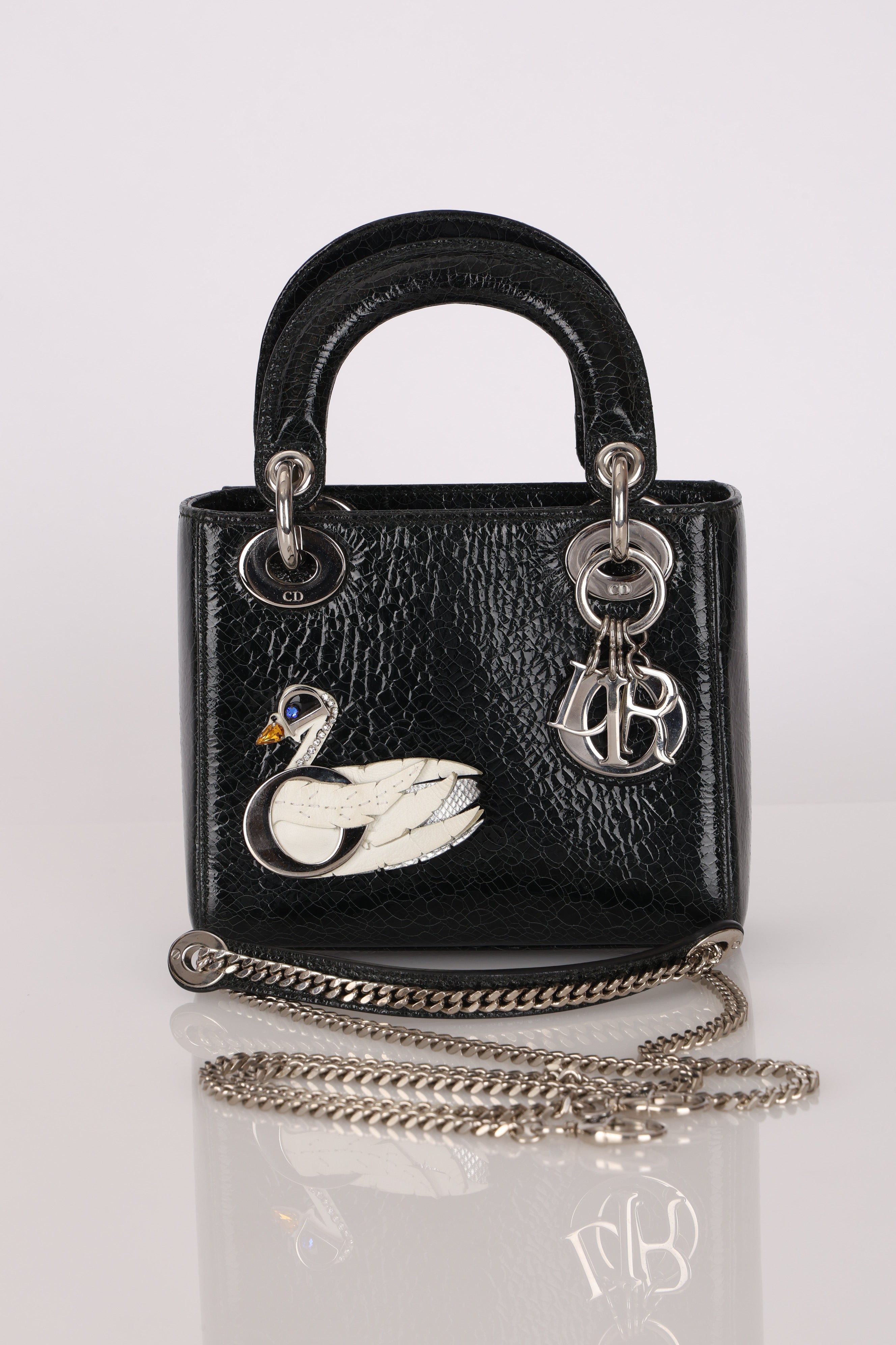 Dior Mini Lady Jeweled Swan Ceramic Effect Deerskin