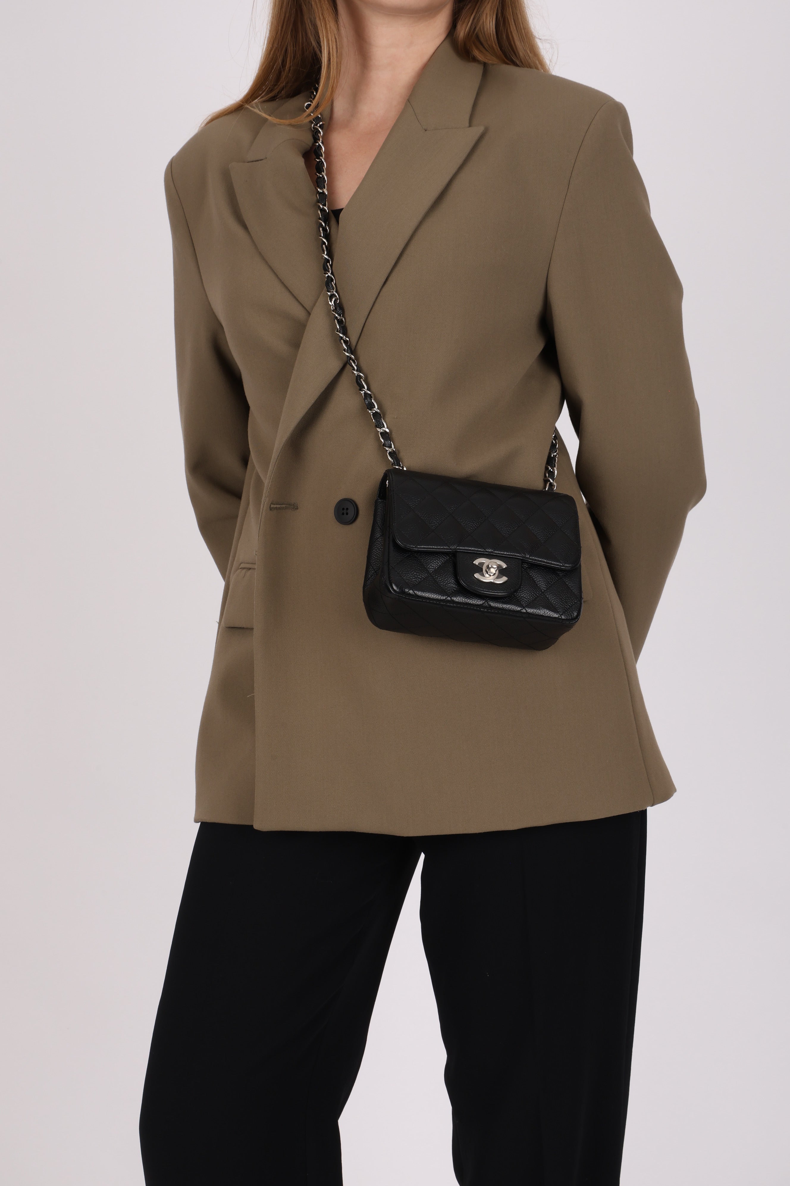 Rare Chanel Mini Square Flap Black Caviar SHW