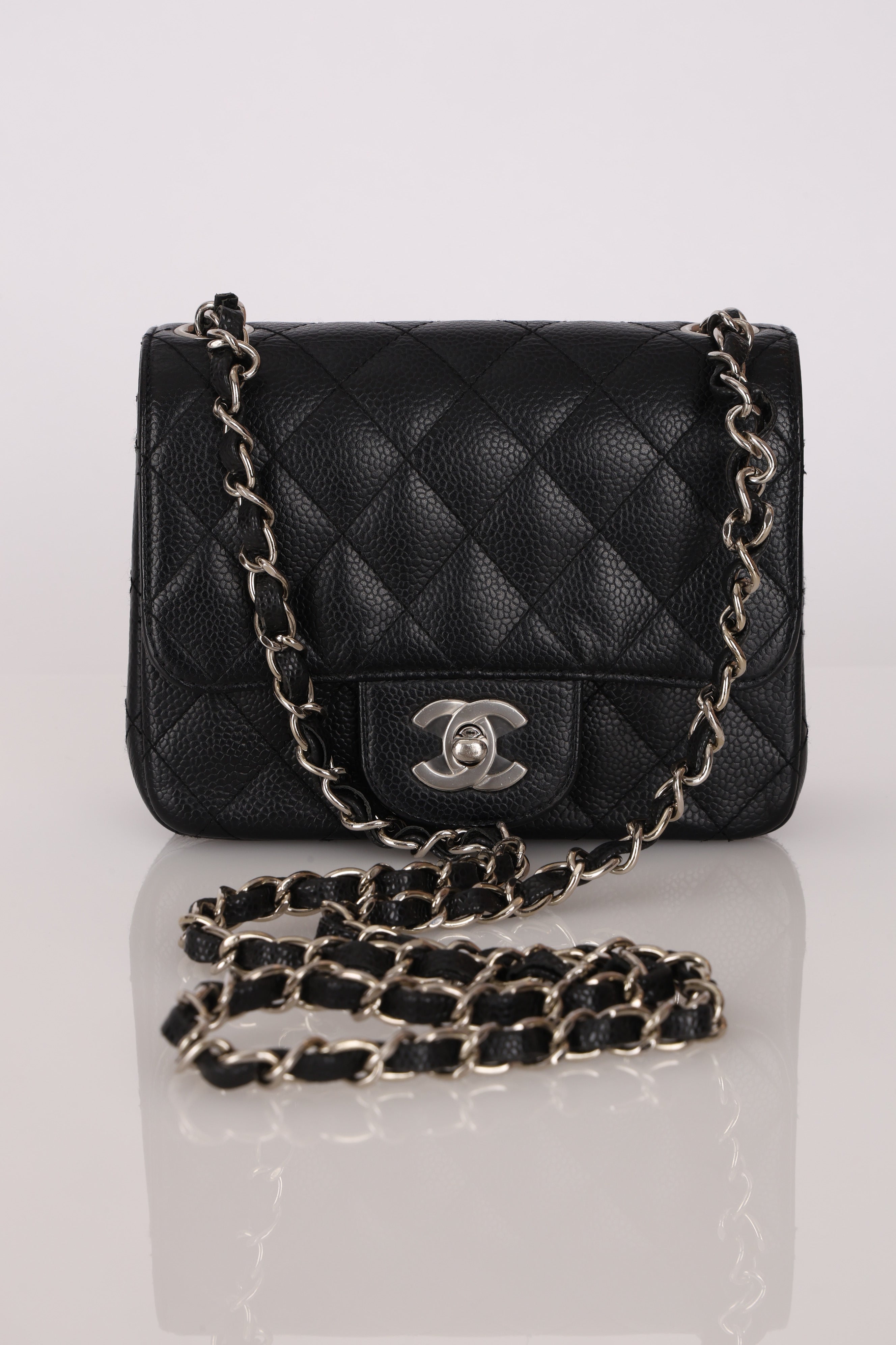 Rare Chanel Mini Square Flap Black Caviar SHW