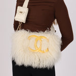 Chanel Shearling Fur Single Flap with 2.55 Mini Pouch White CGHW