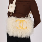 Chanel Shearling Fur Single Flap with 2.55 Mini Pouch White CGHW