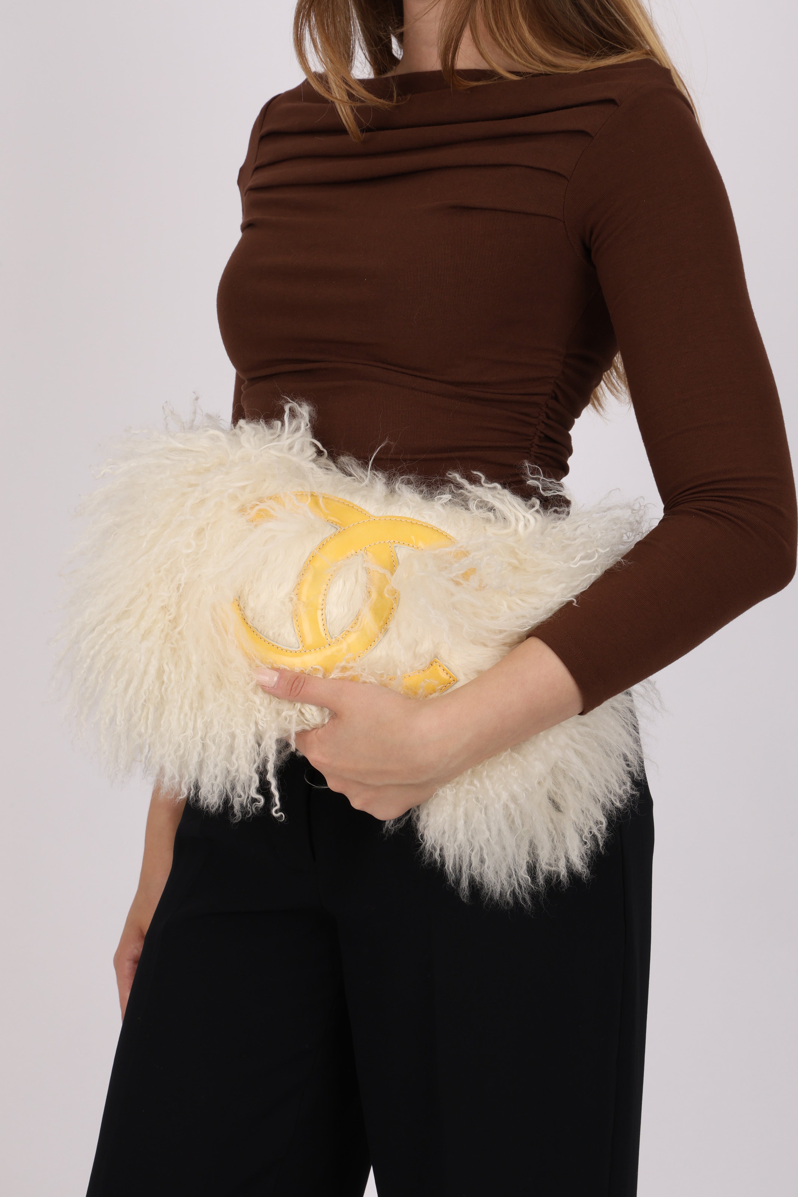 Chanel Shearling Fur Single Flap with 2.55 Mini Pouch White CGHW