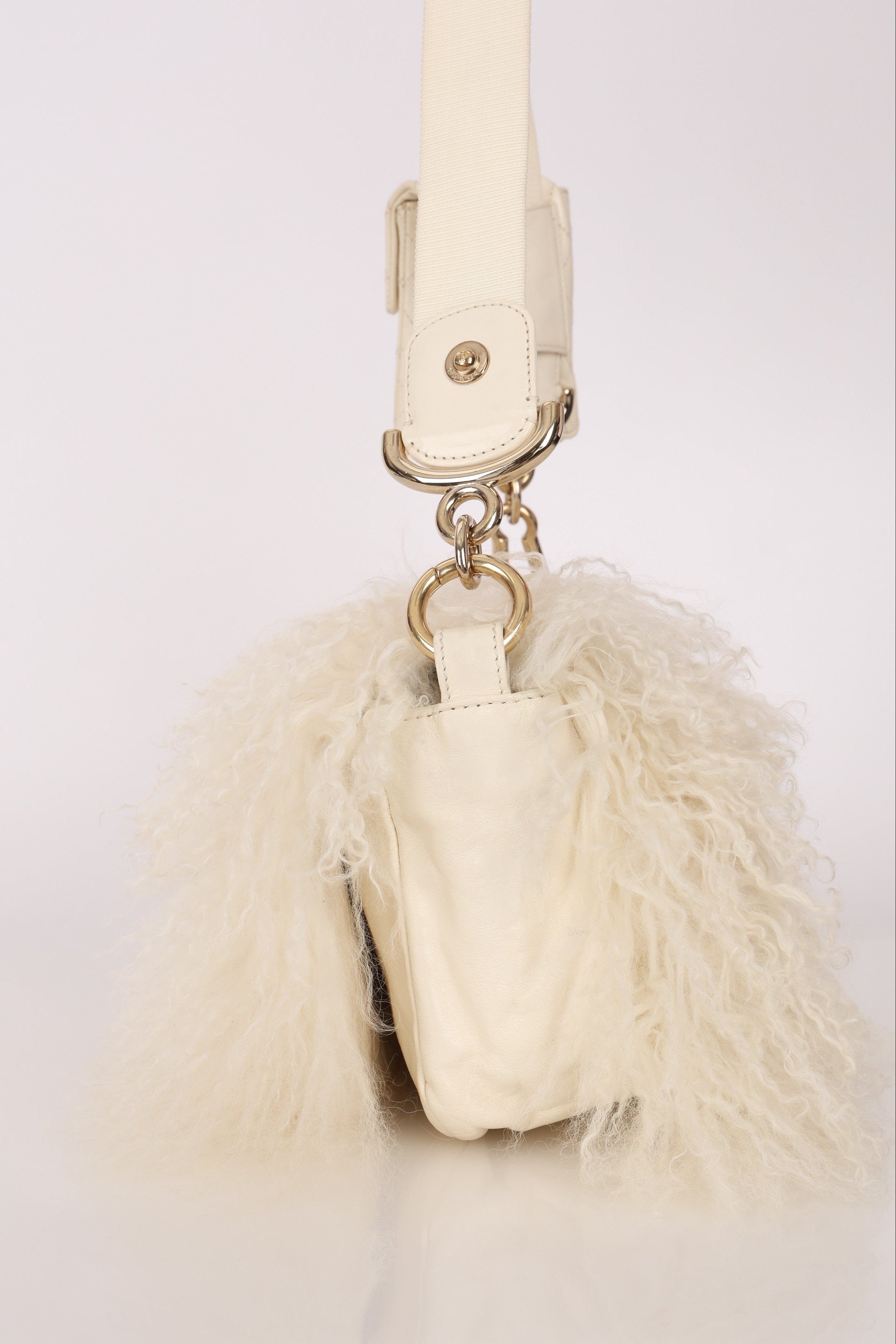 Chanel Shearling Fur Single Flap with 2.55 Mini Pouch White CGHW
